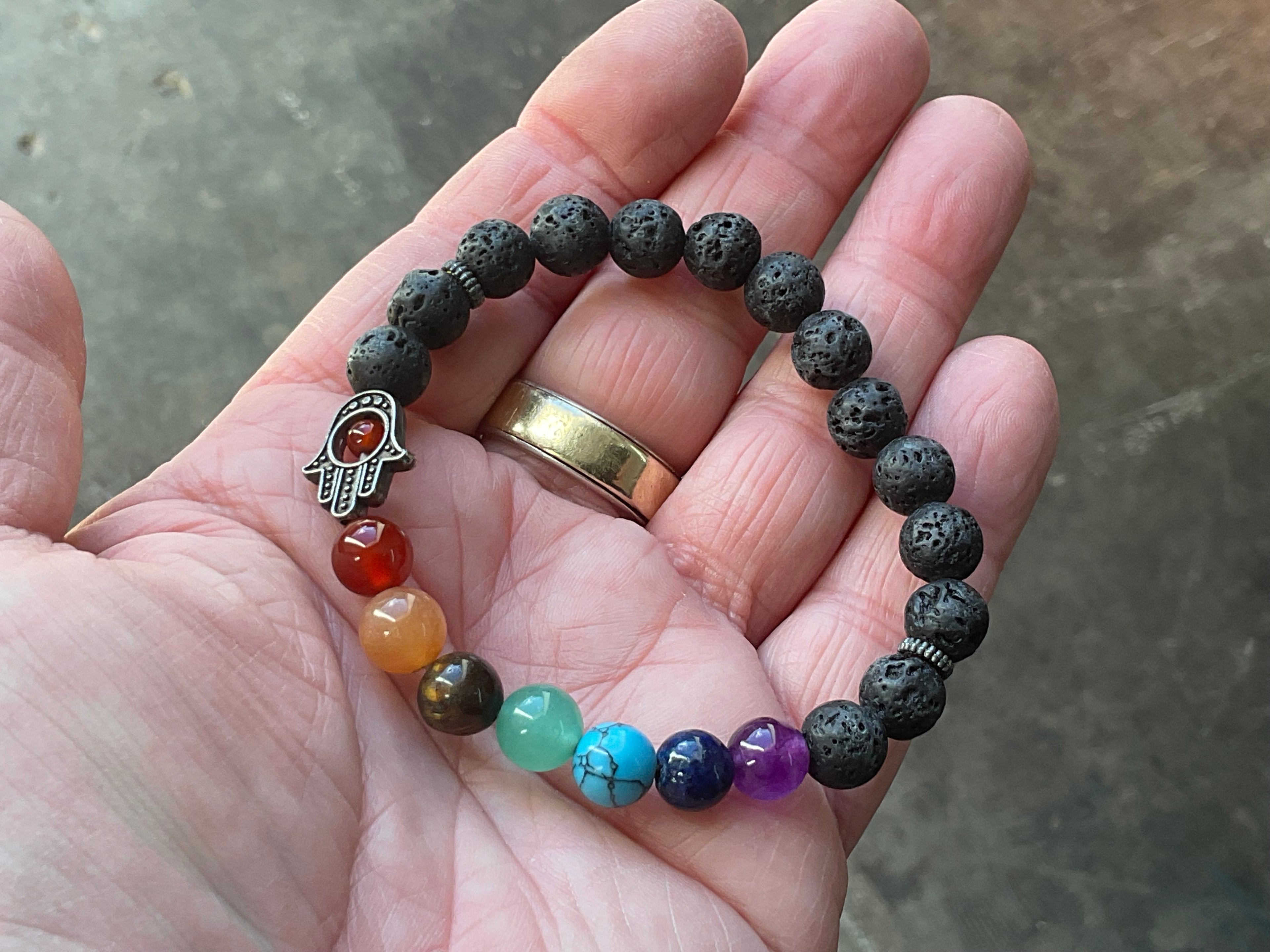 8mm Lava Stone and Chakra Bead Ahimsa Bracelet B