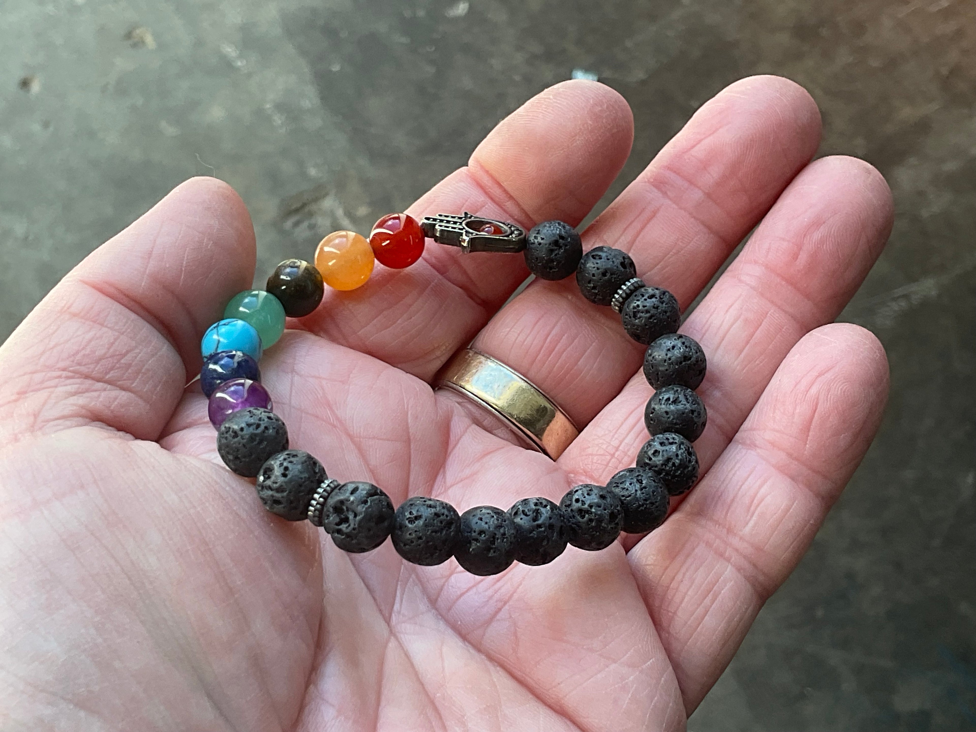8mm Lava Stone and Chakra Bead Ahimsa Bracelet B