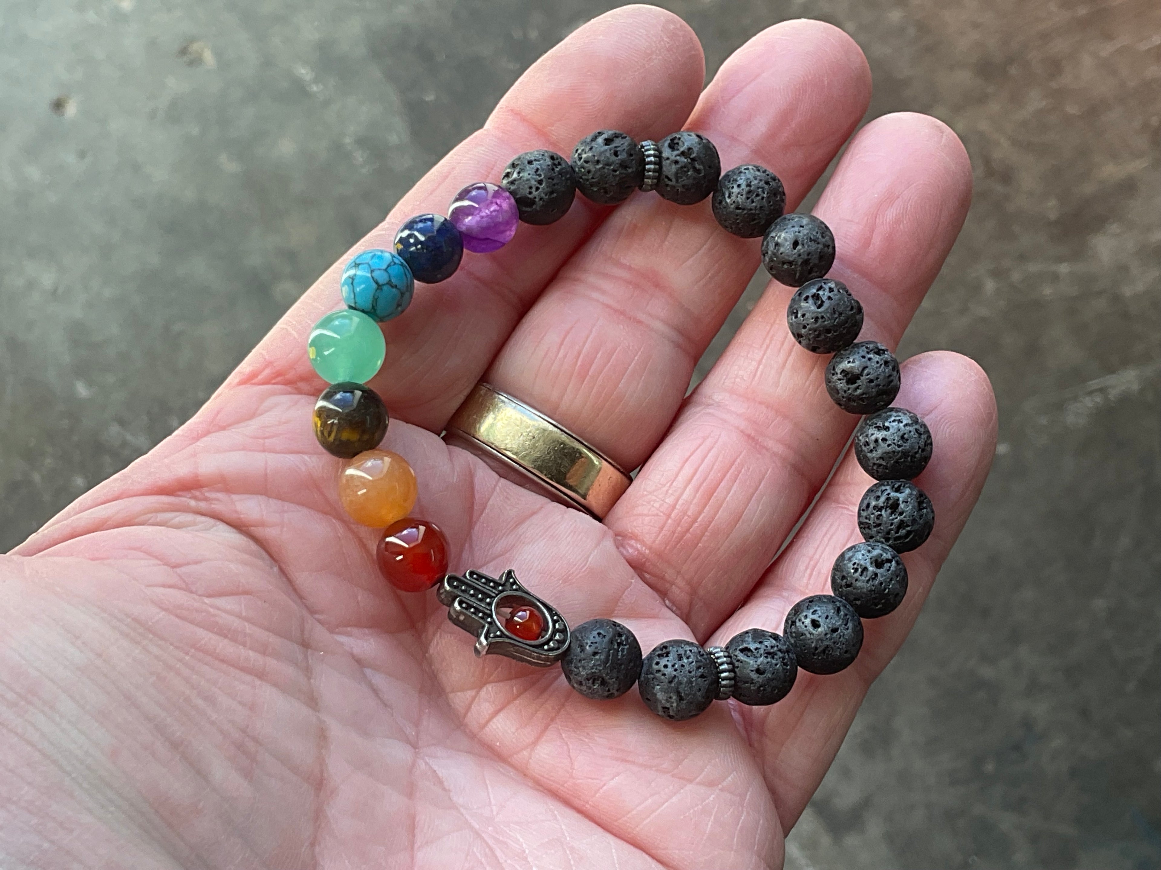 8mm Lava Stone and Chakra Bead Ahimsa Bracelet B