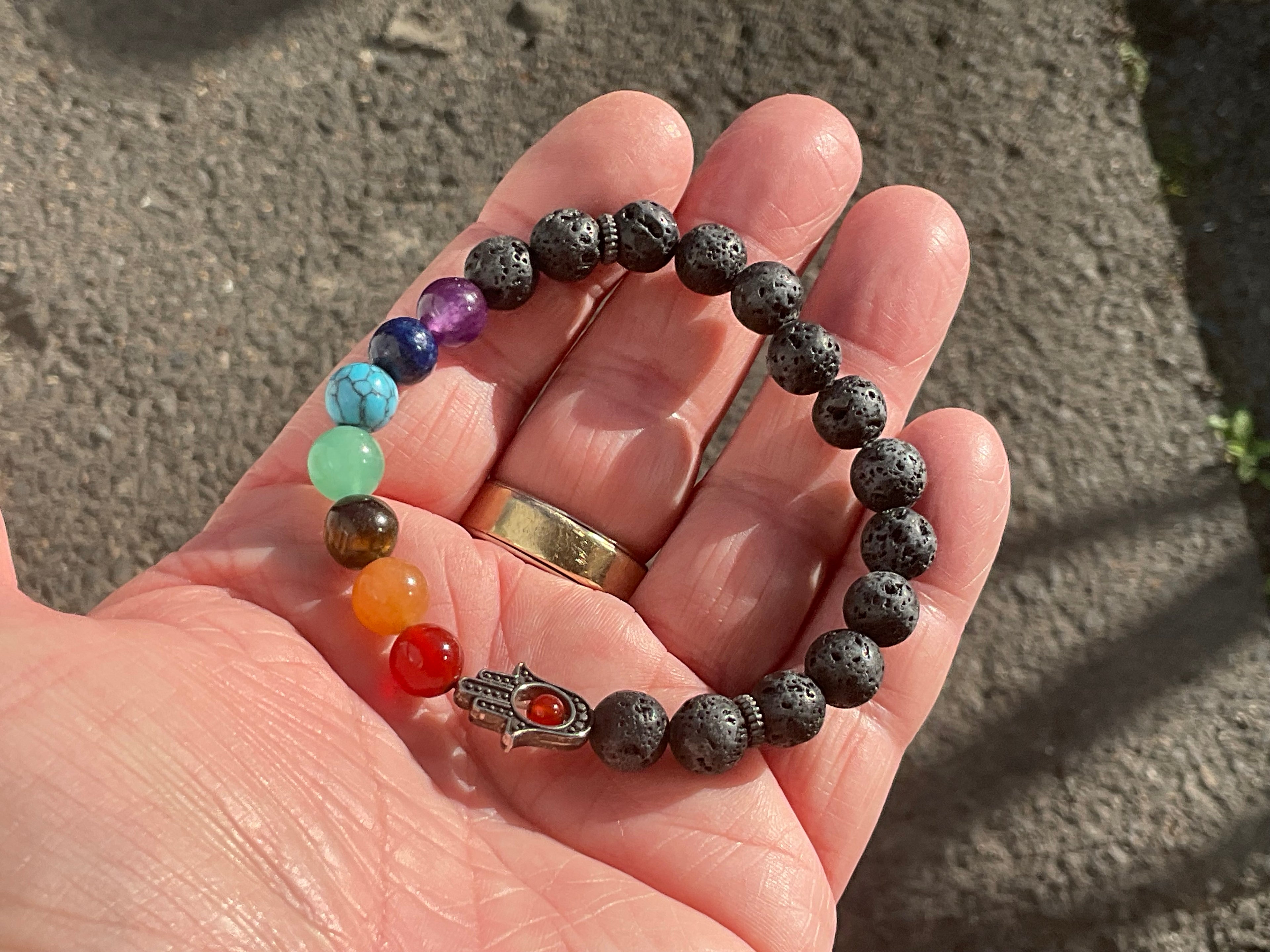 8mm Lava Stone and Chakra Bead Ahimsa Bracelet B