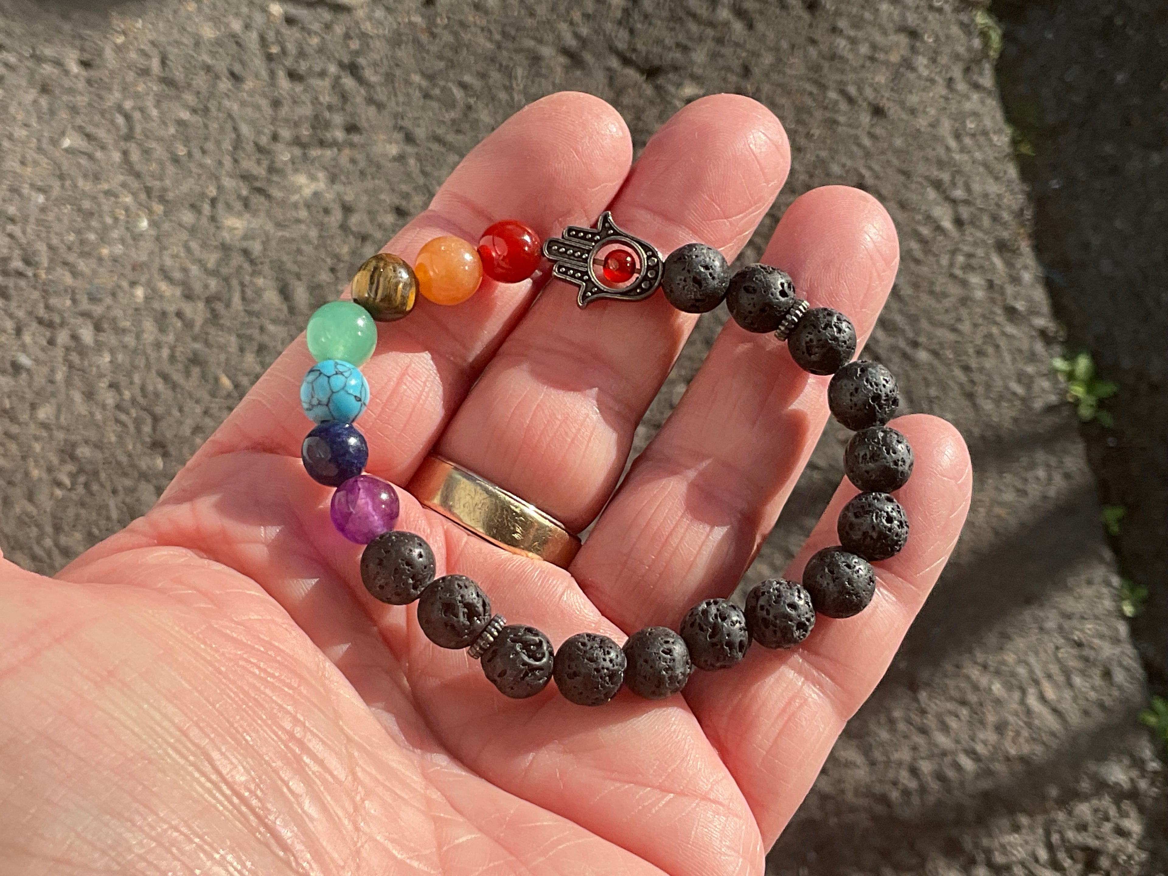 8mm Lava Stone and Chakra Bead Ahimsa Bracelet B