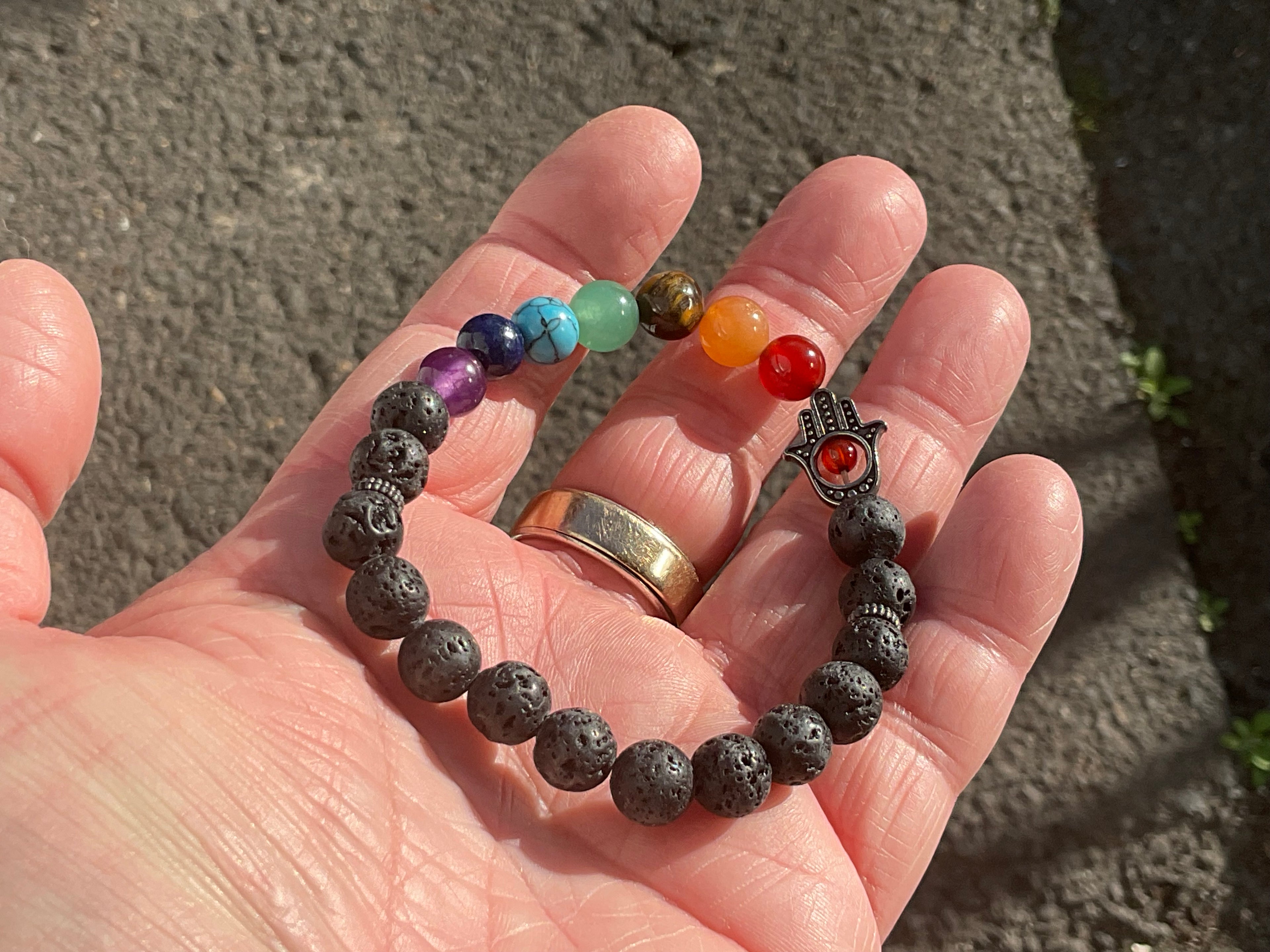 8mm Lava Stone and Chakra Bead Ahimsa Bracelet B