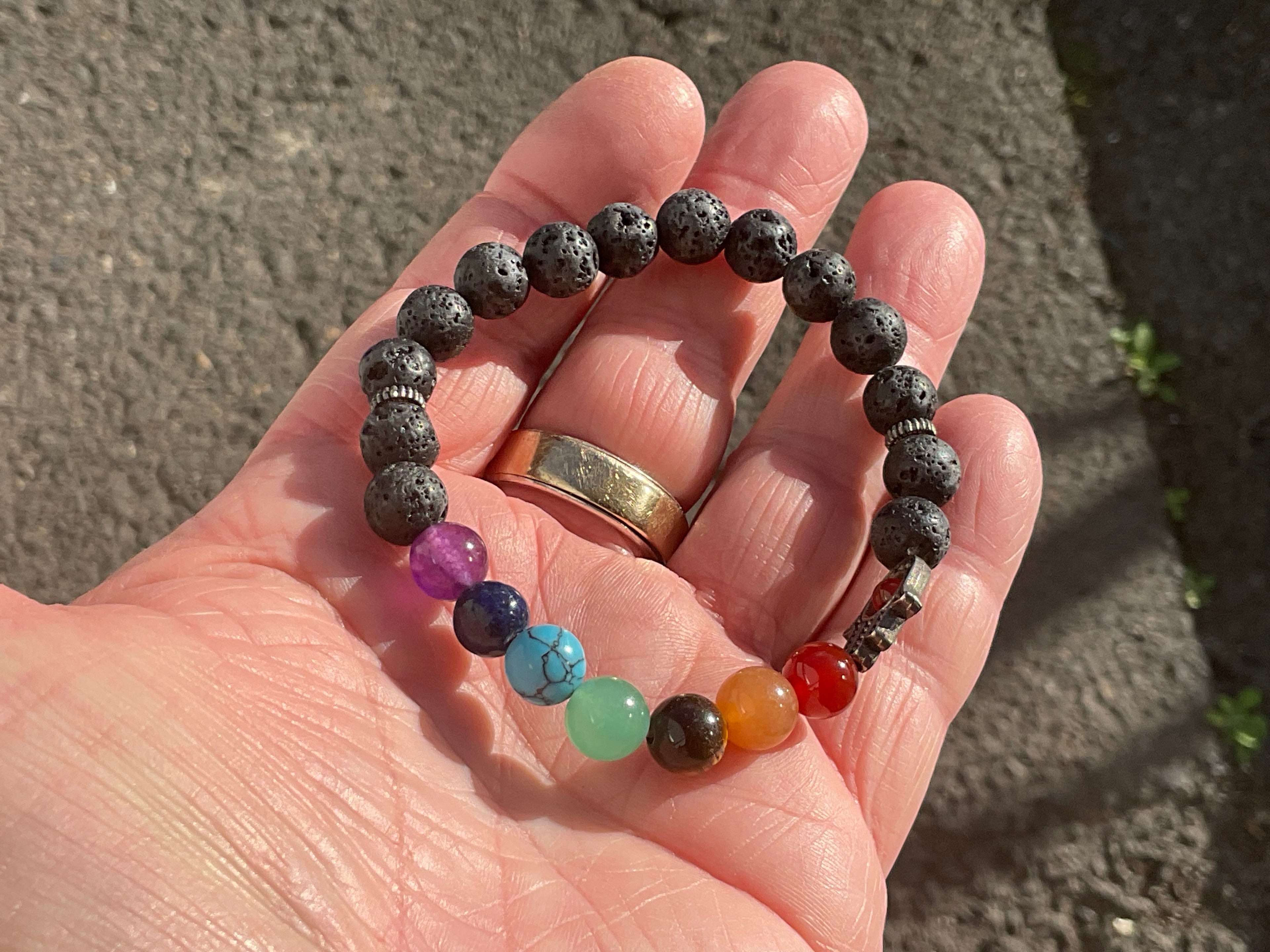 8mm Lava Stone and Chakra Bead Ahimsa Bracelet B
