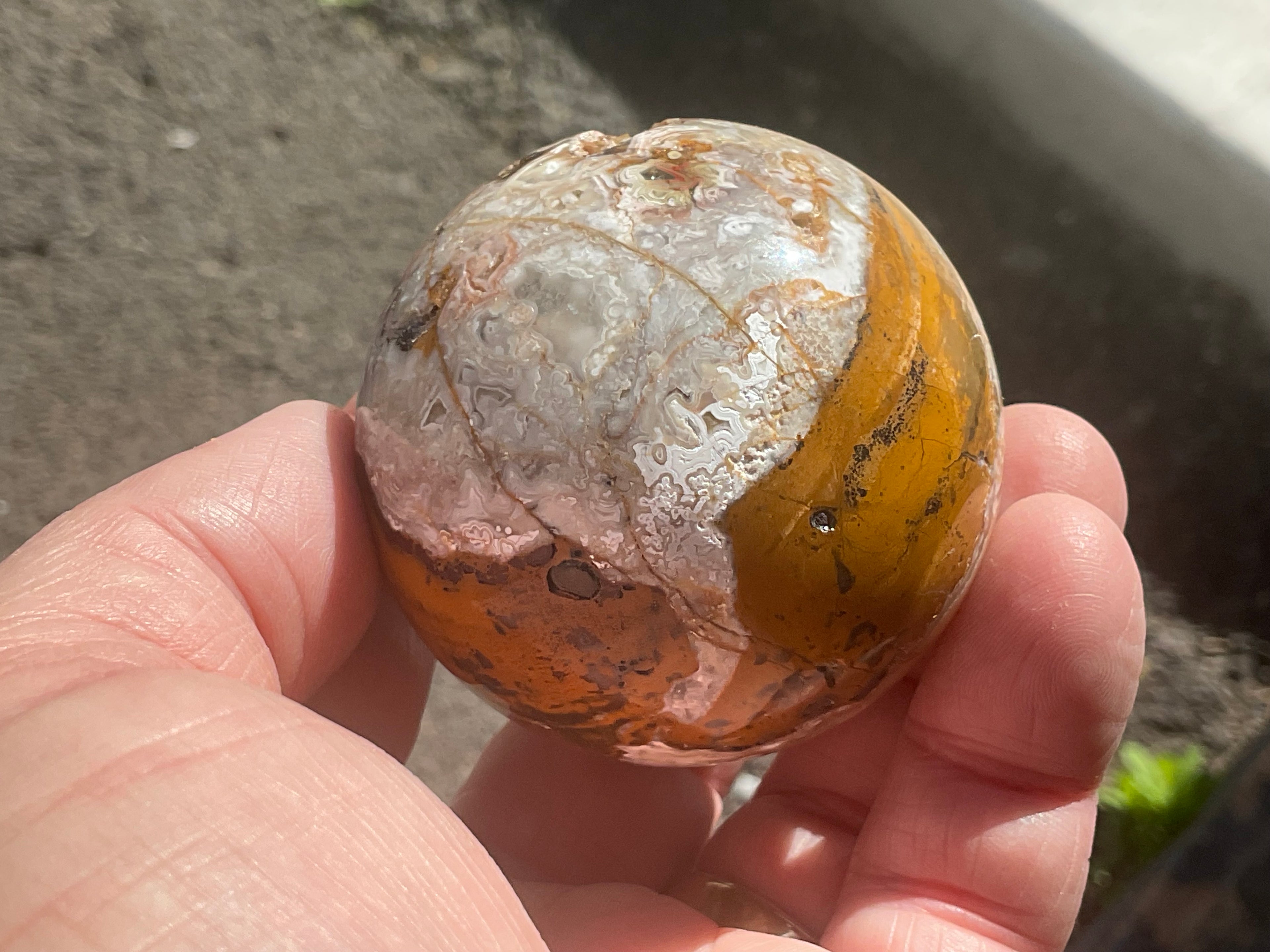 200g Mexican Crazy Lace Agate Sphere 1B