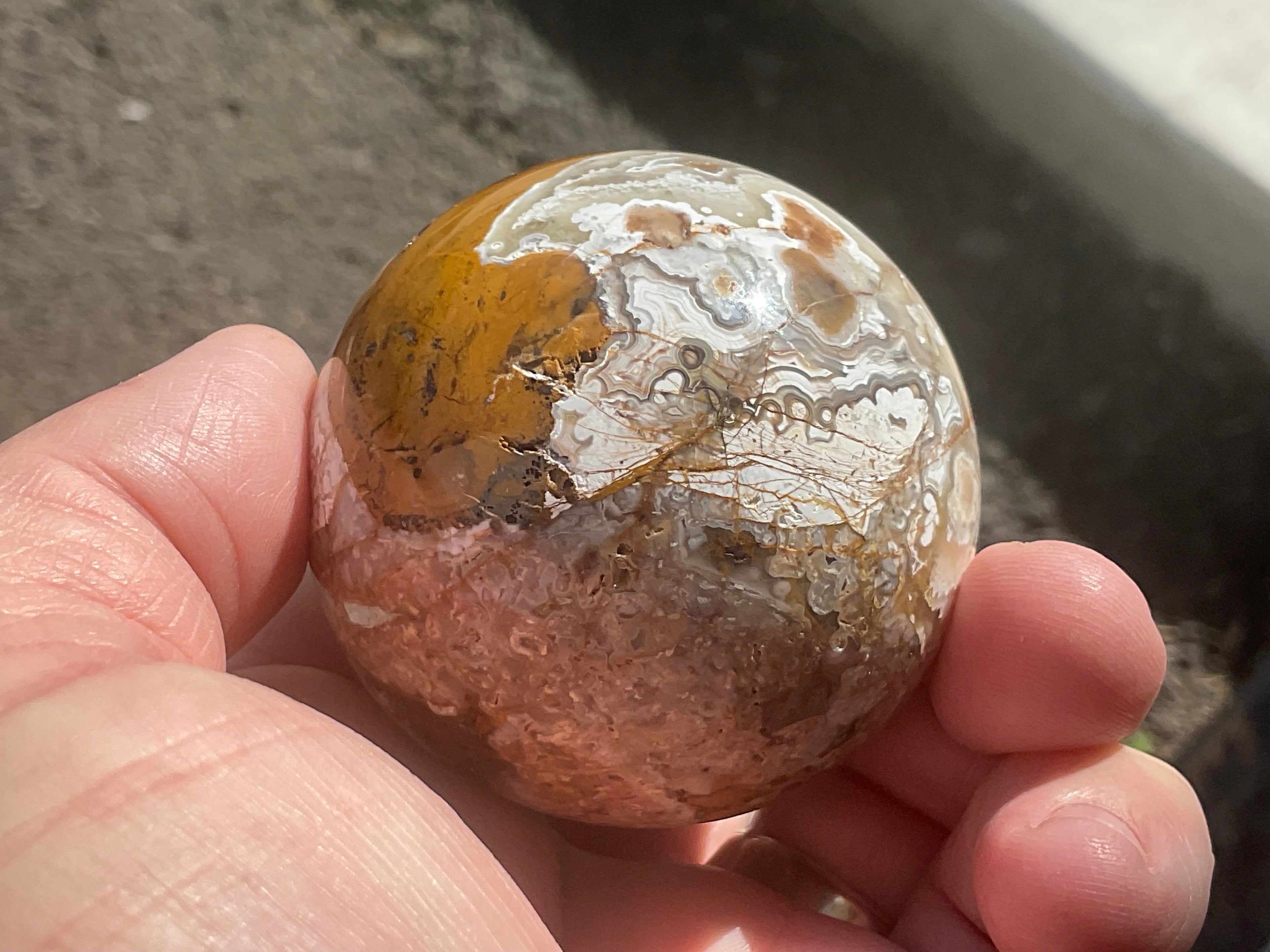 200g Mexican Crazy Lace Agate Sphere 1B