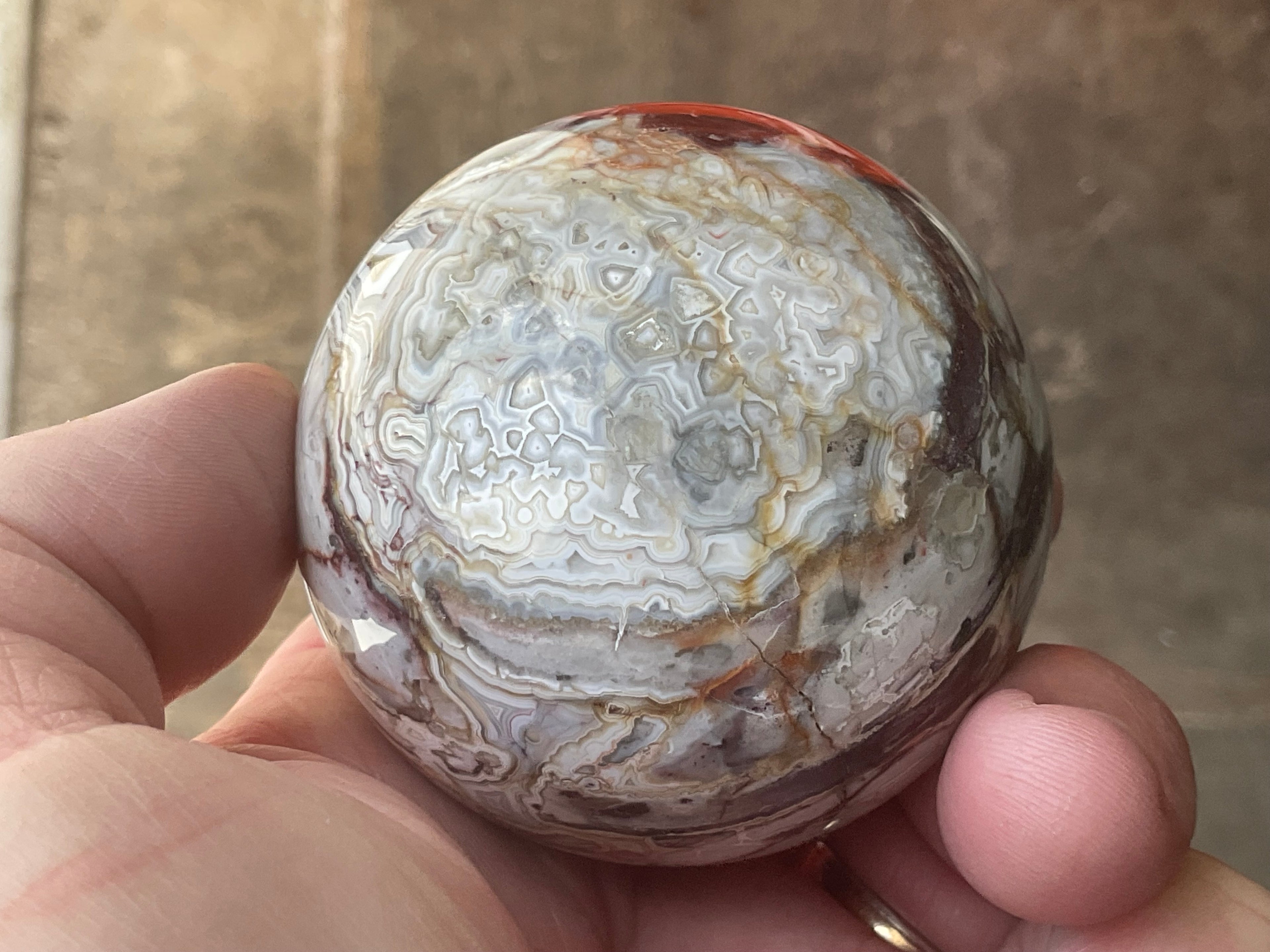 260g Mexican Crazy Lace Agate Sphere 2B
