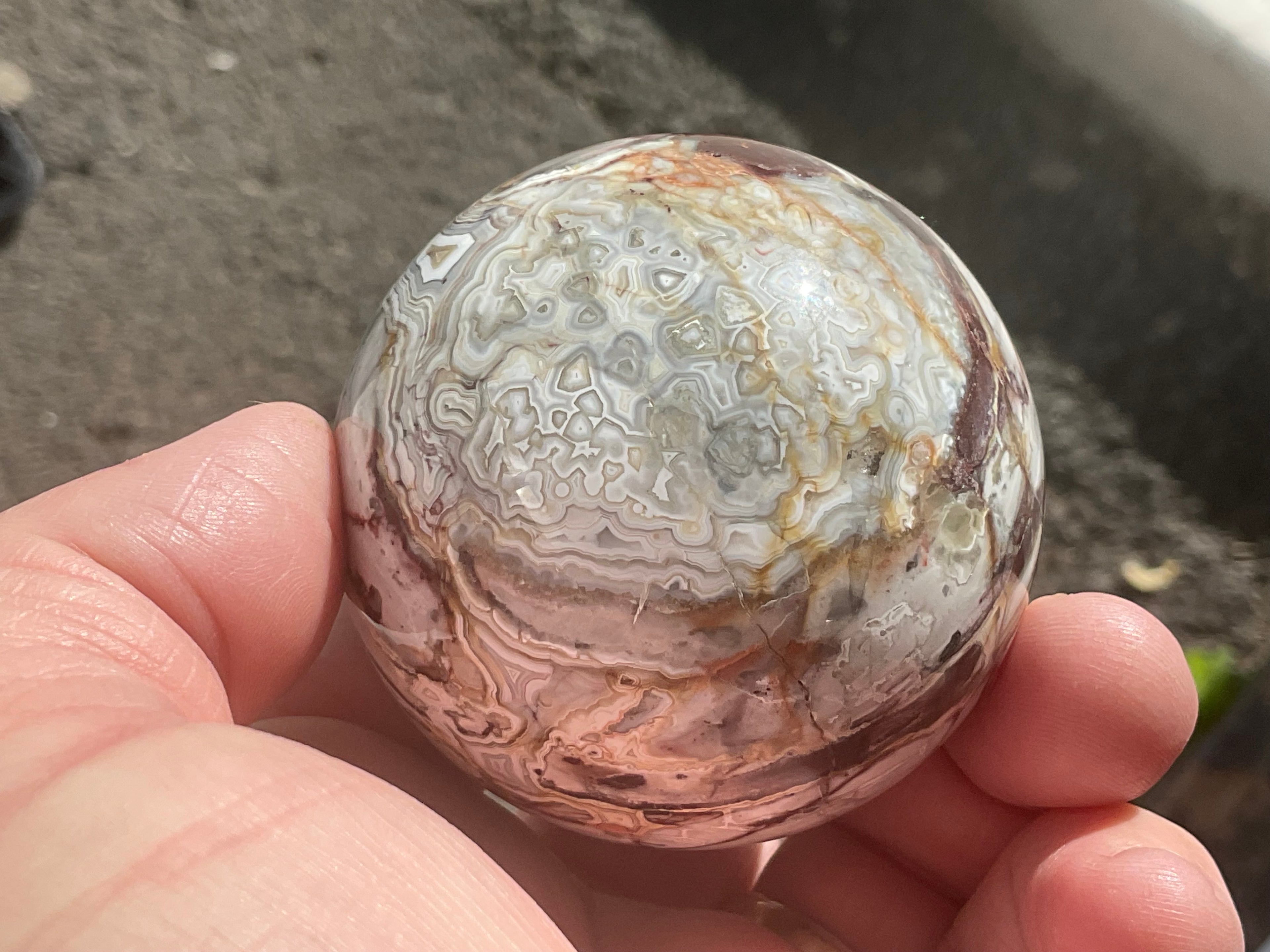 260g Mexican Crazy Lace Agate Sphere 2B