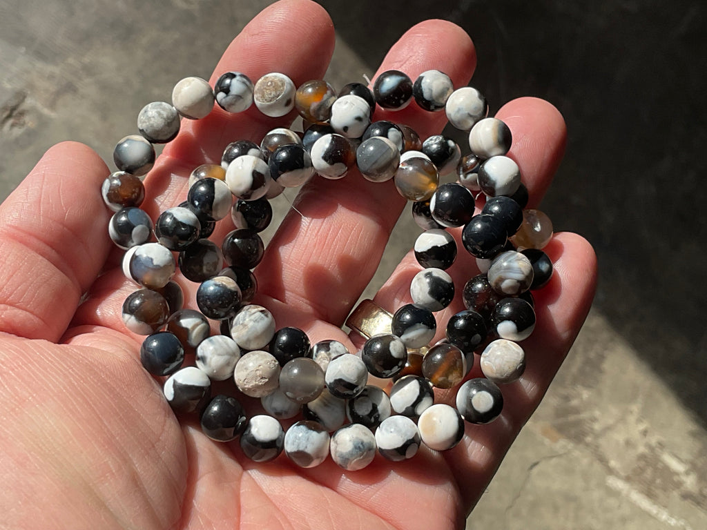 “Orca Agate” 8mm Bead Bracelet