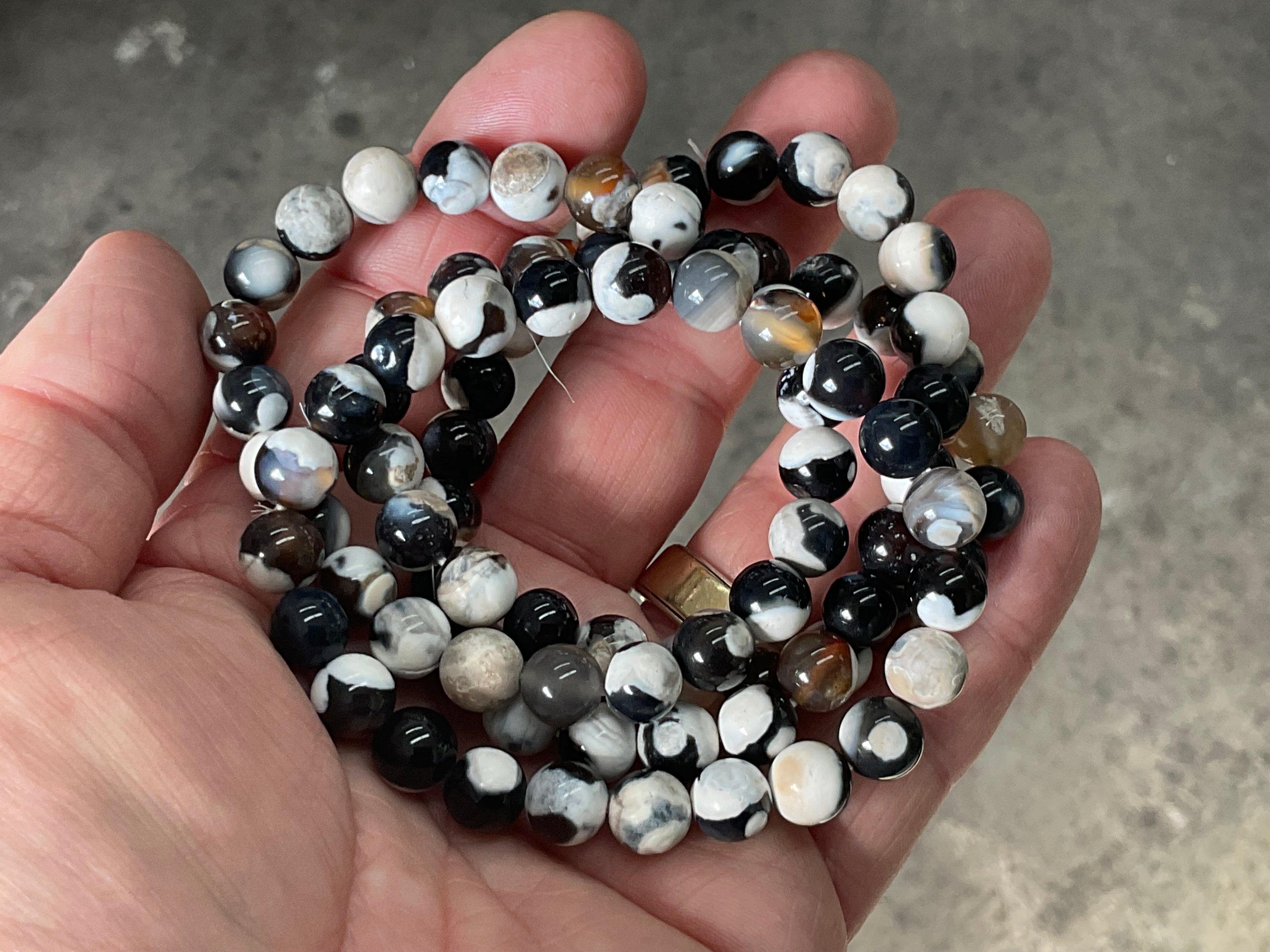 “Orca Agate” 8mm Bead Bracelet