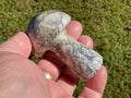 143g Pyrite in Quartz with Calcite Mushroom Carving 1A