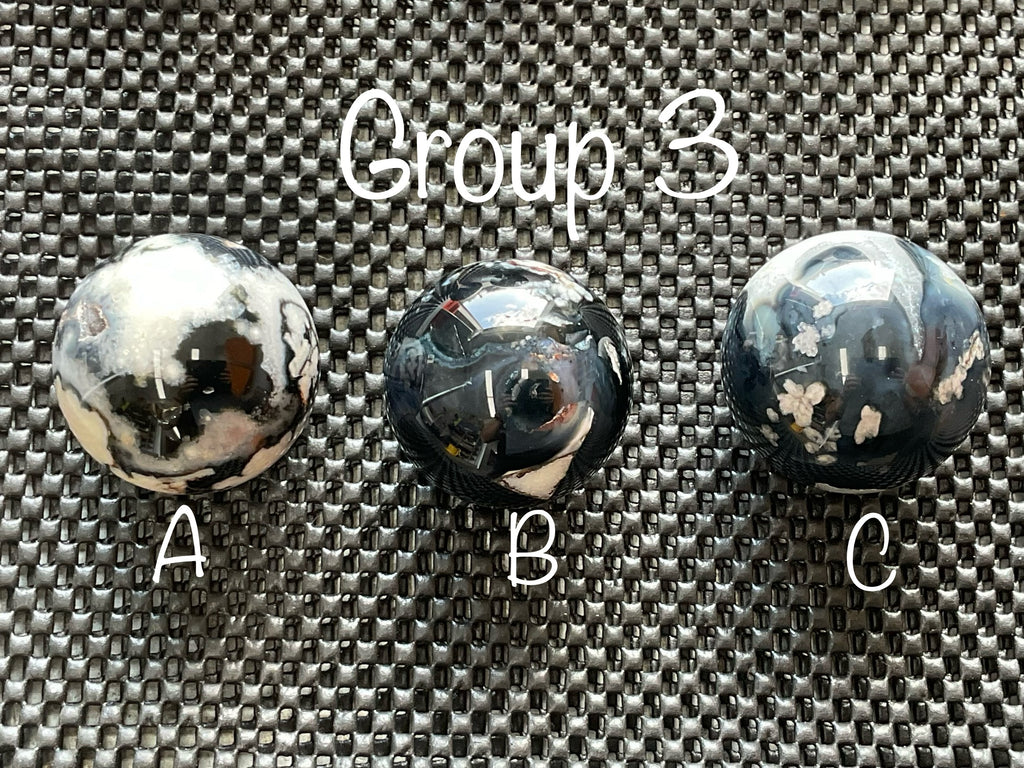 156g Black Flower Agate Sphere 3A