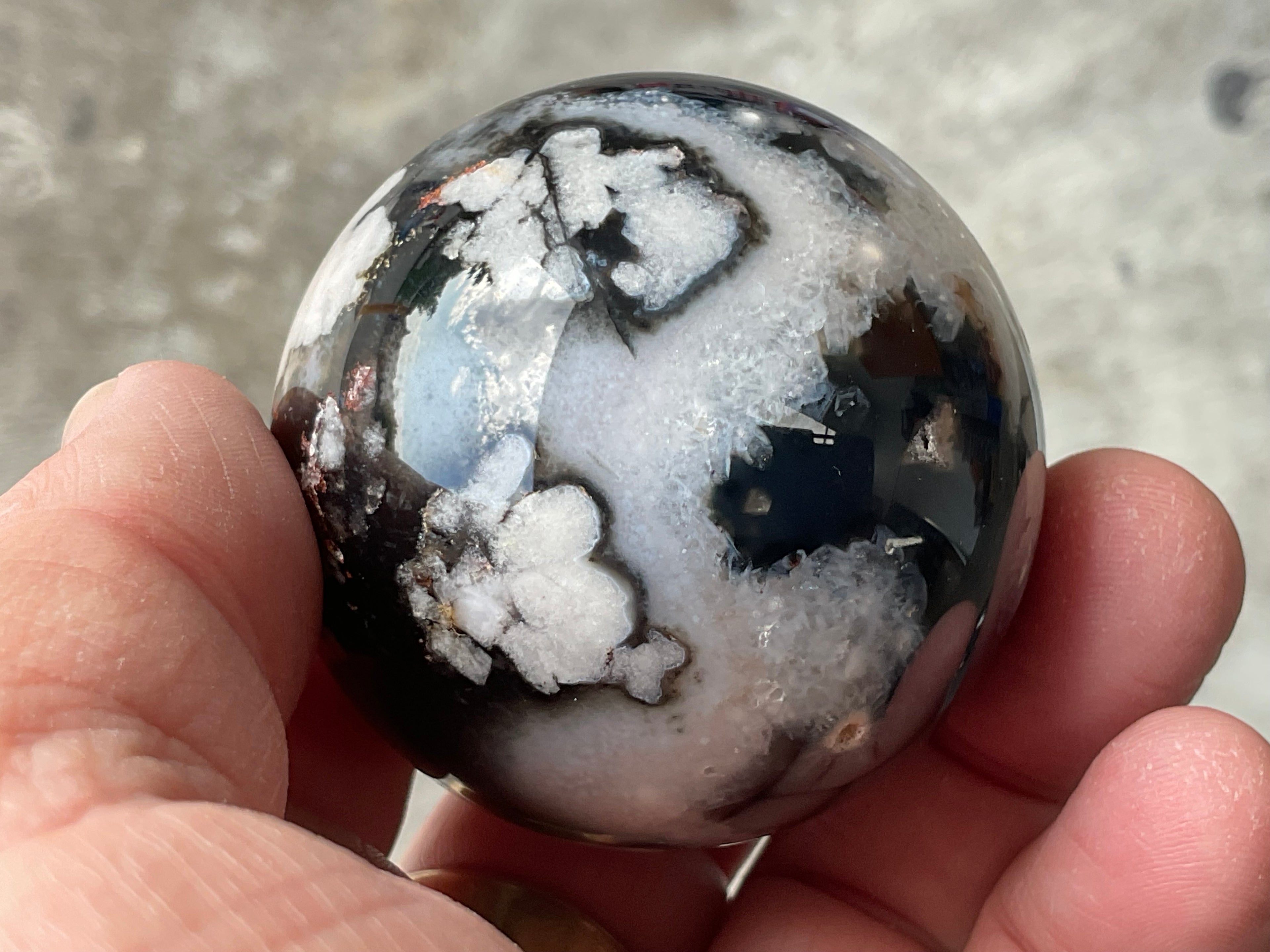 156g Black Flower Agate Sphere 3A