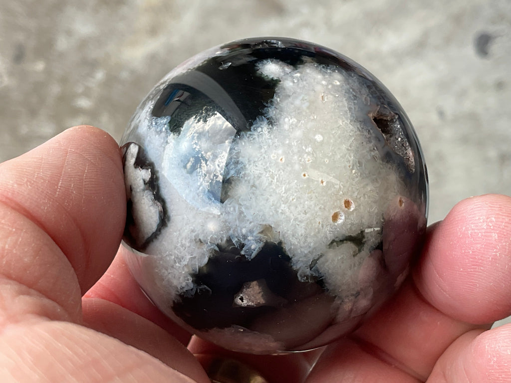 156g Black Flower Agate Sphere 3A