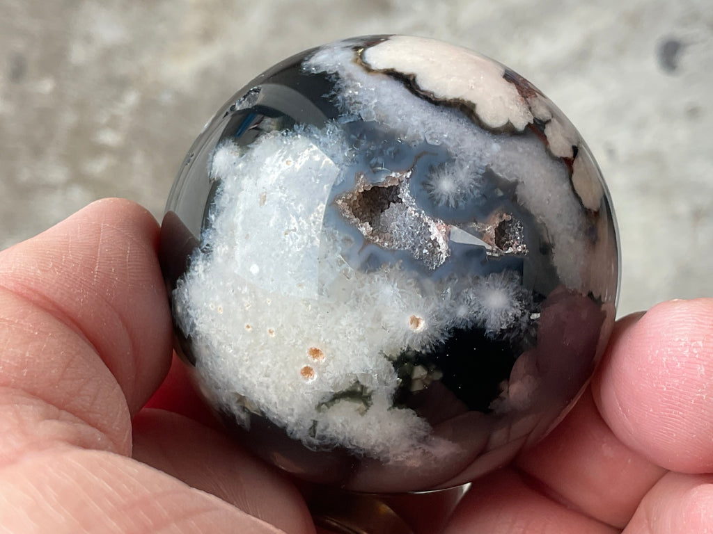 156g Black Flower Agate Sphere 3A