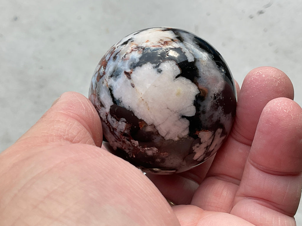 156g Black Flower Agate Sphere 3A