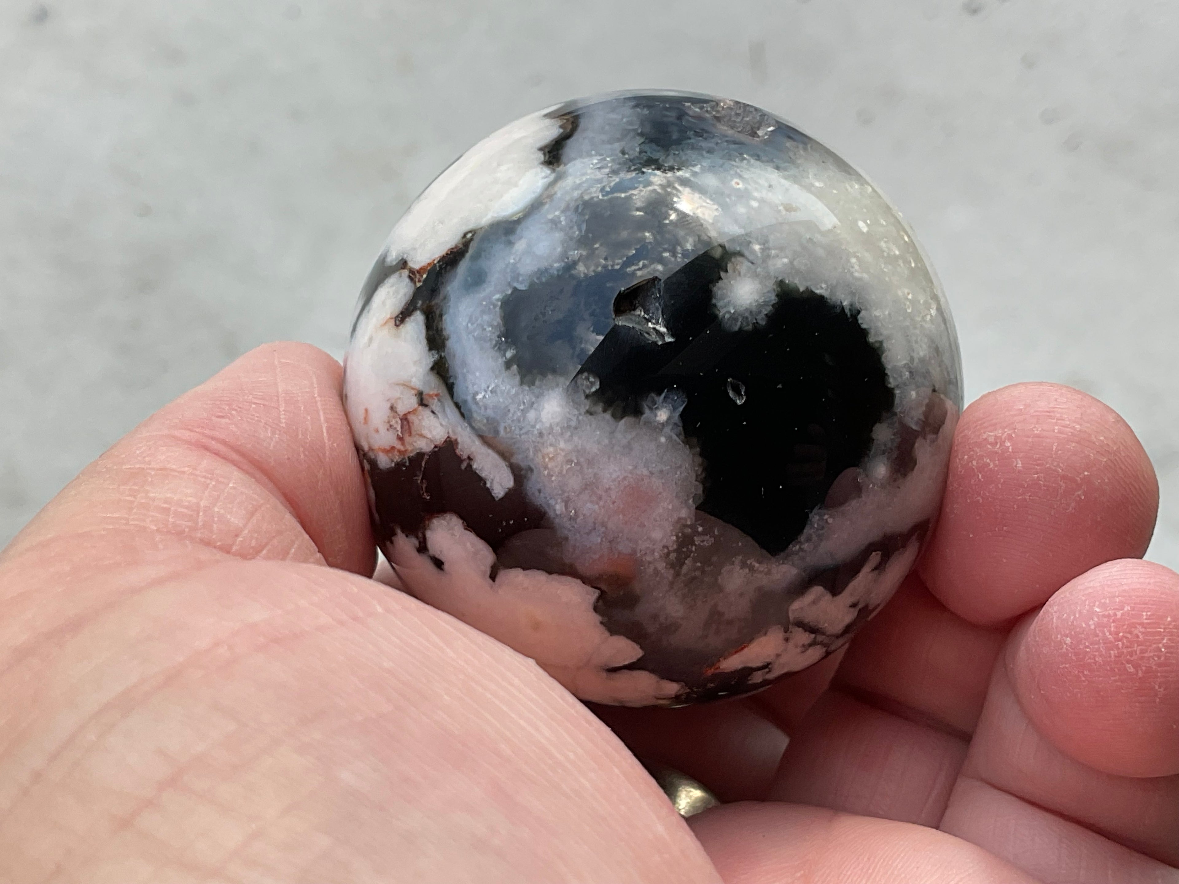 156g Black Flower Agate Sphere 3A