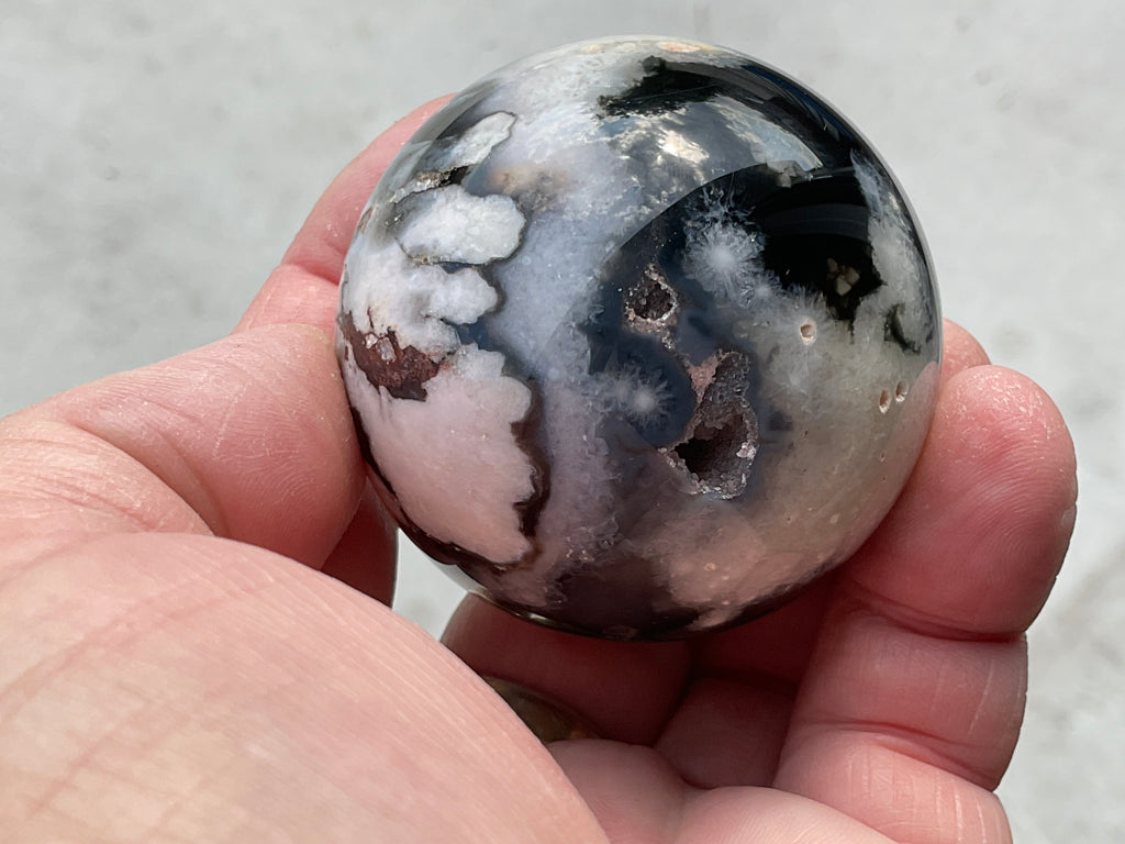 156g Black Flower Agate Sphere 3A