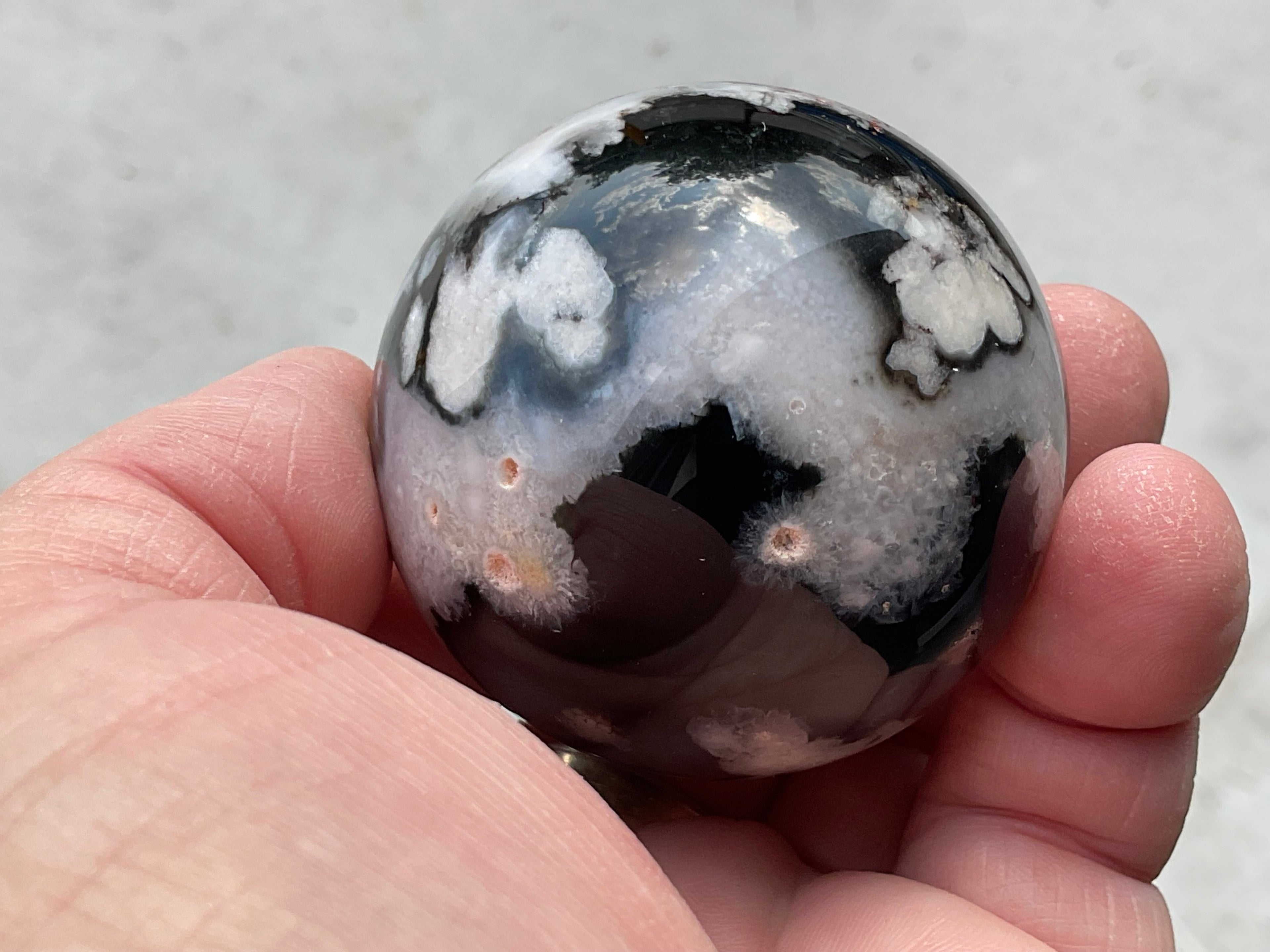 156g Black Flower Agate Sphere 3A