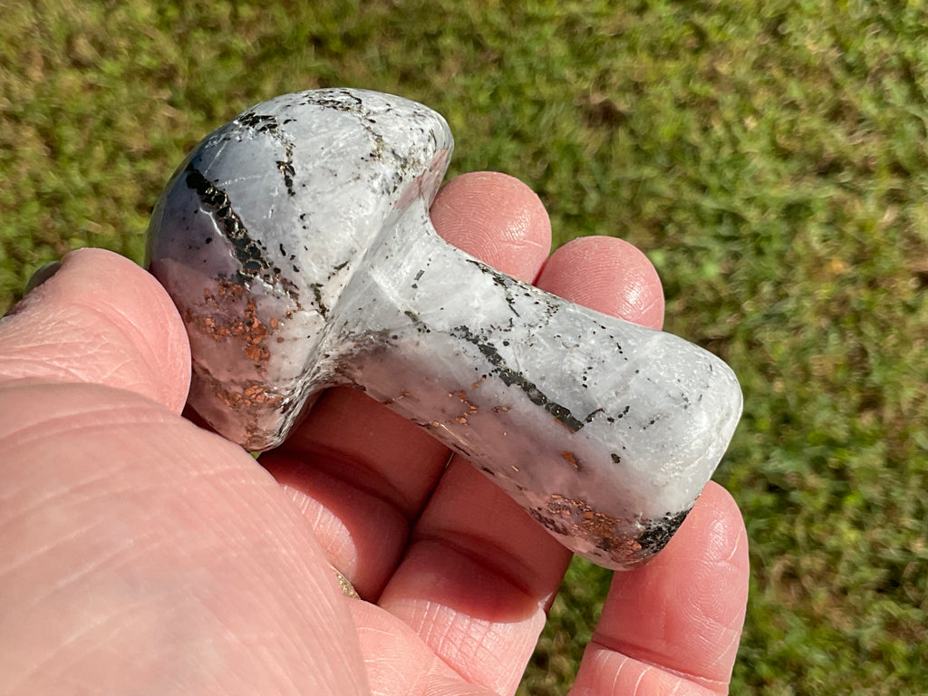141g Pyrite in Quartz with Calcite Mushroom Carving 2B