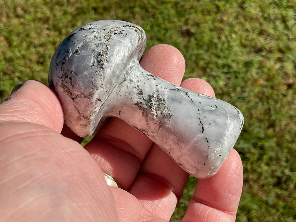 141g Pyrite in Quartz with Calcite Mushroom Carving 2B