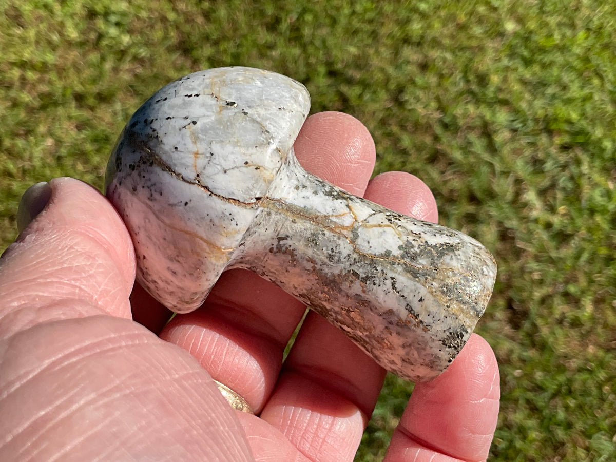152g Pyrite in Quartz with Calcite Mushroom Carving 2C