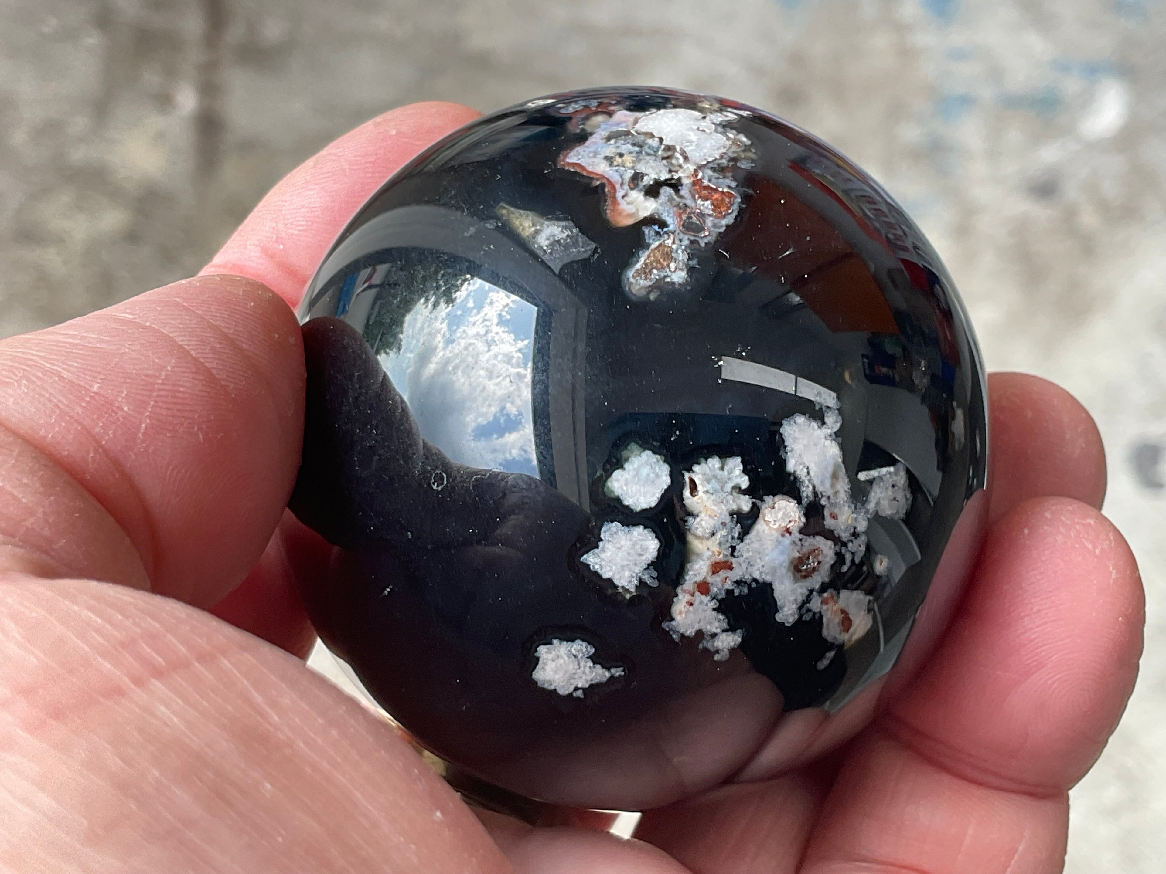 226g Black Flower Agate Sphere 4C