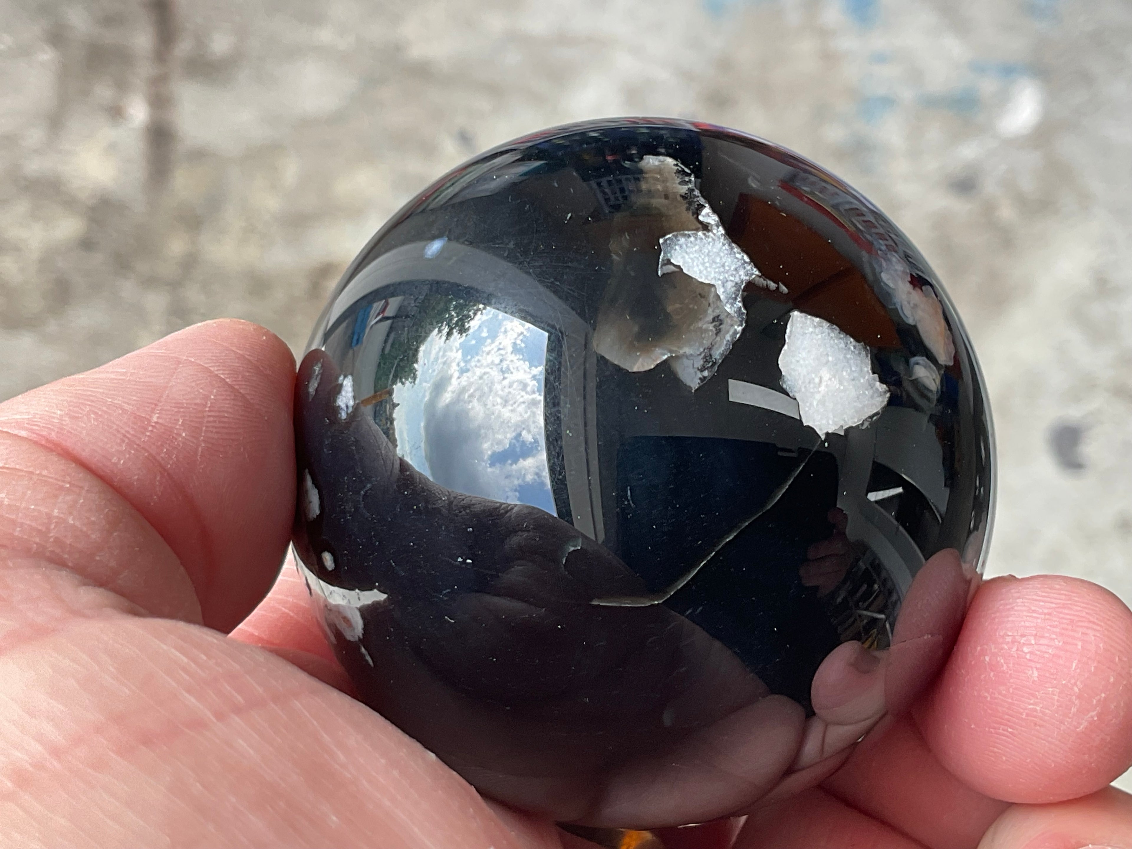 226g Black Flower Agate Sphere 4C