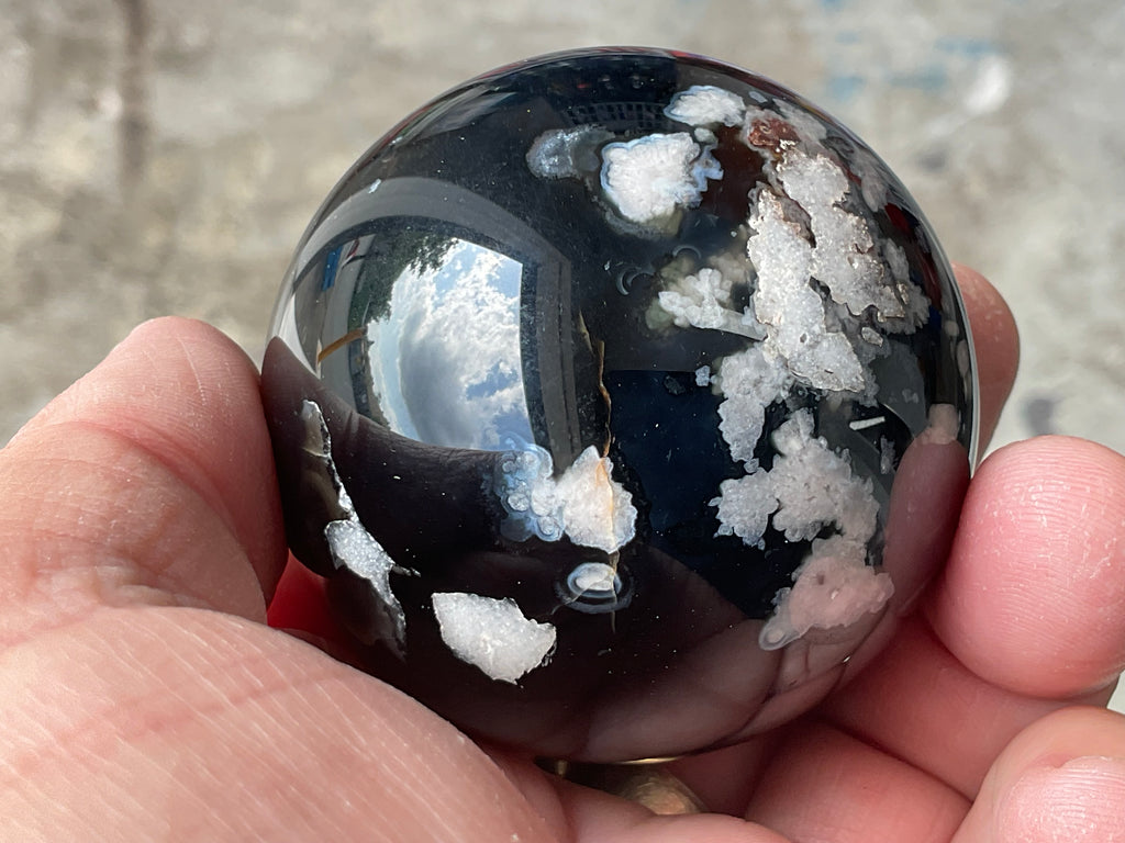 226g Black Flower Agate Sphere 4C