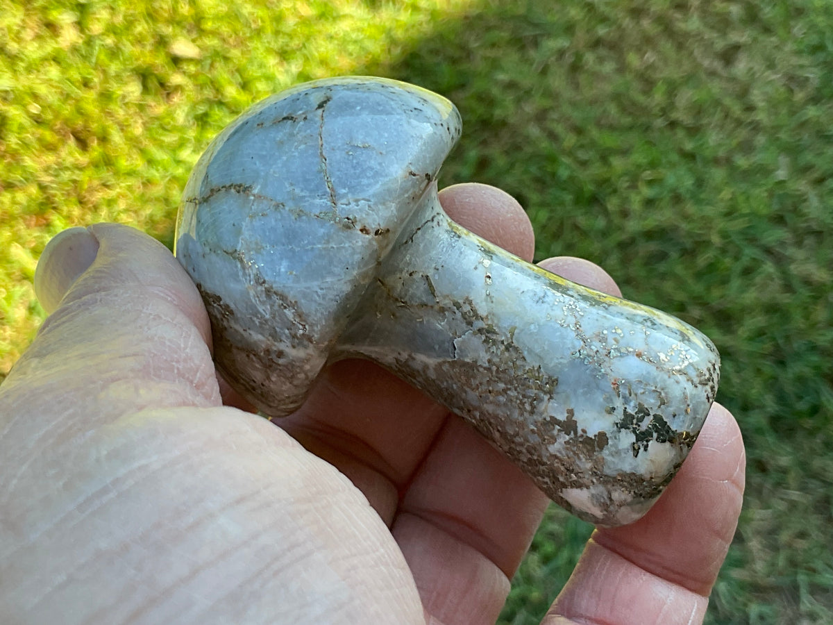 152g Pyrite in Quartz with Calcite Mushroom Carving 2C