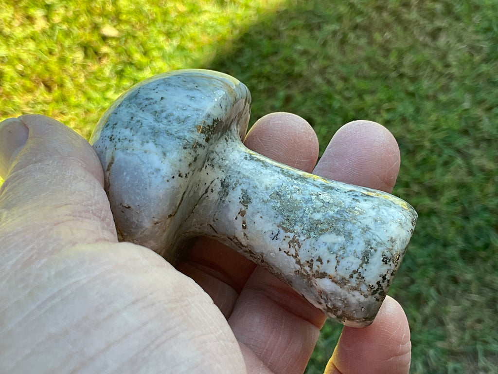 152g Pyrite in Quartz with Calcite Mushroom Carving 2C