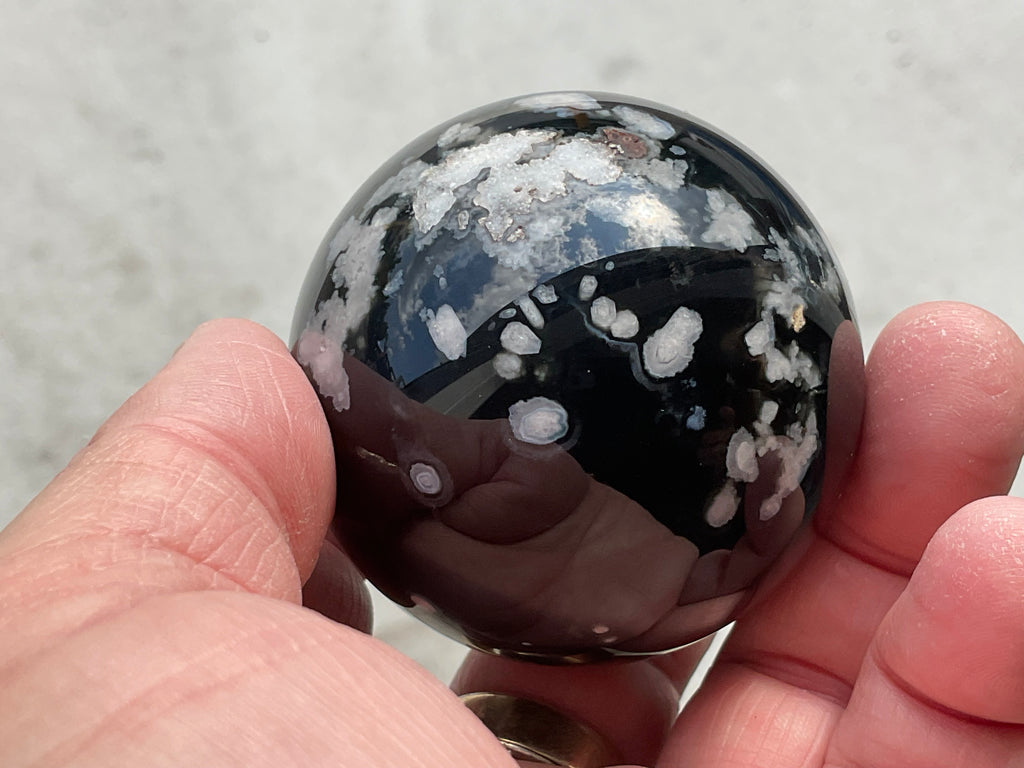 226g Black Flower Agate Sphere 4C