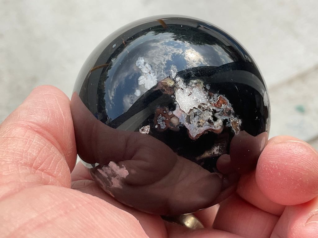 226g Black Flower Agate Sphere 4C