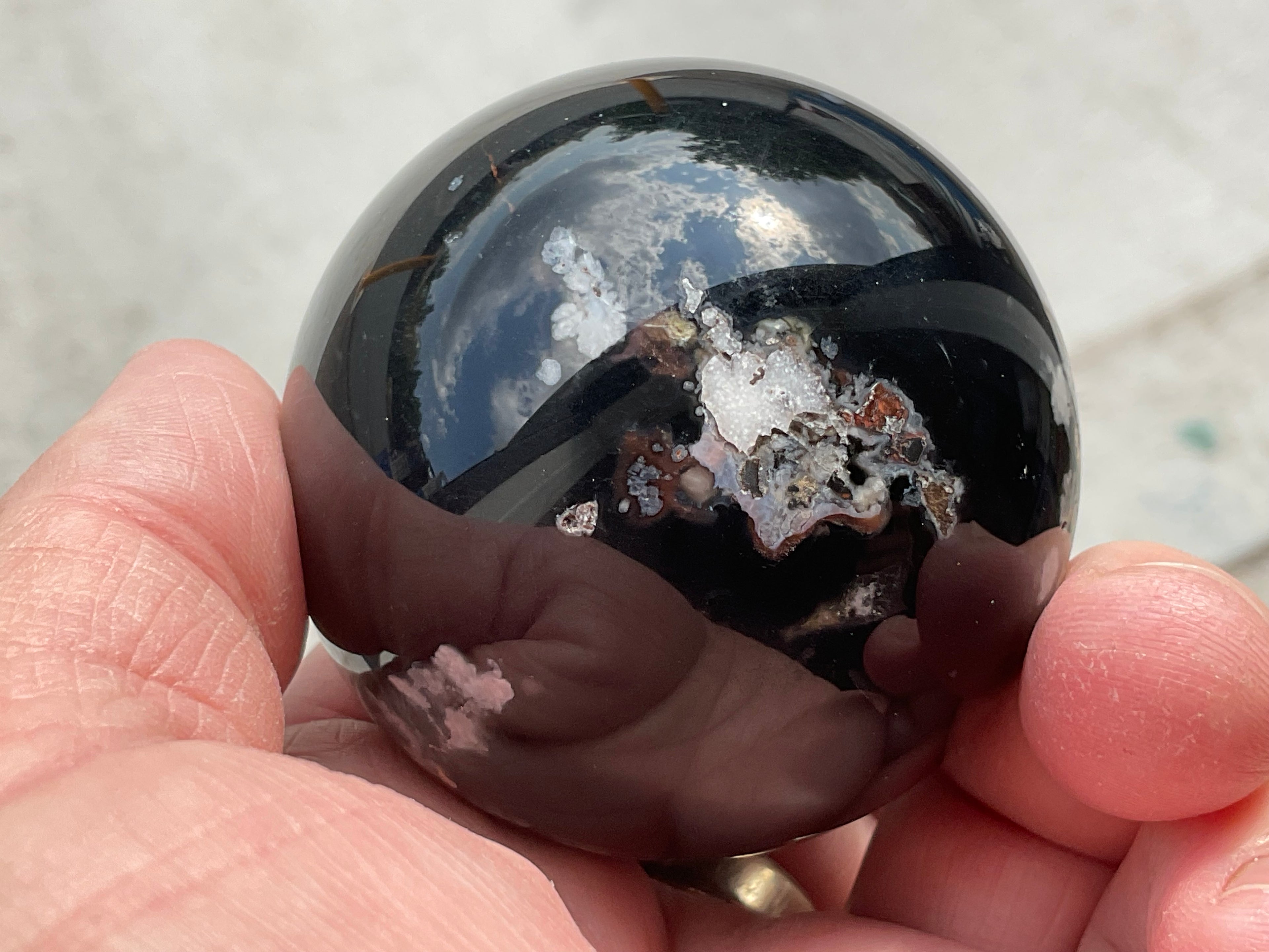 226g Black Flower Agate Sphere 4C