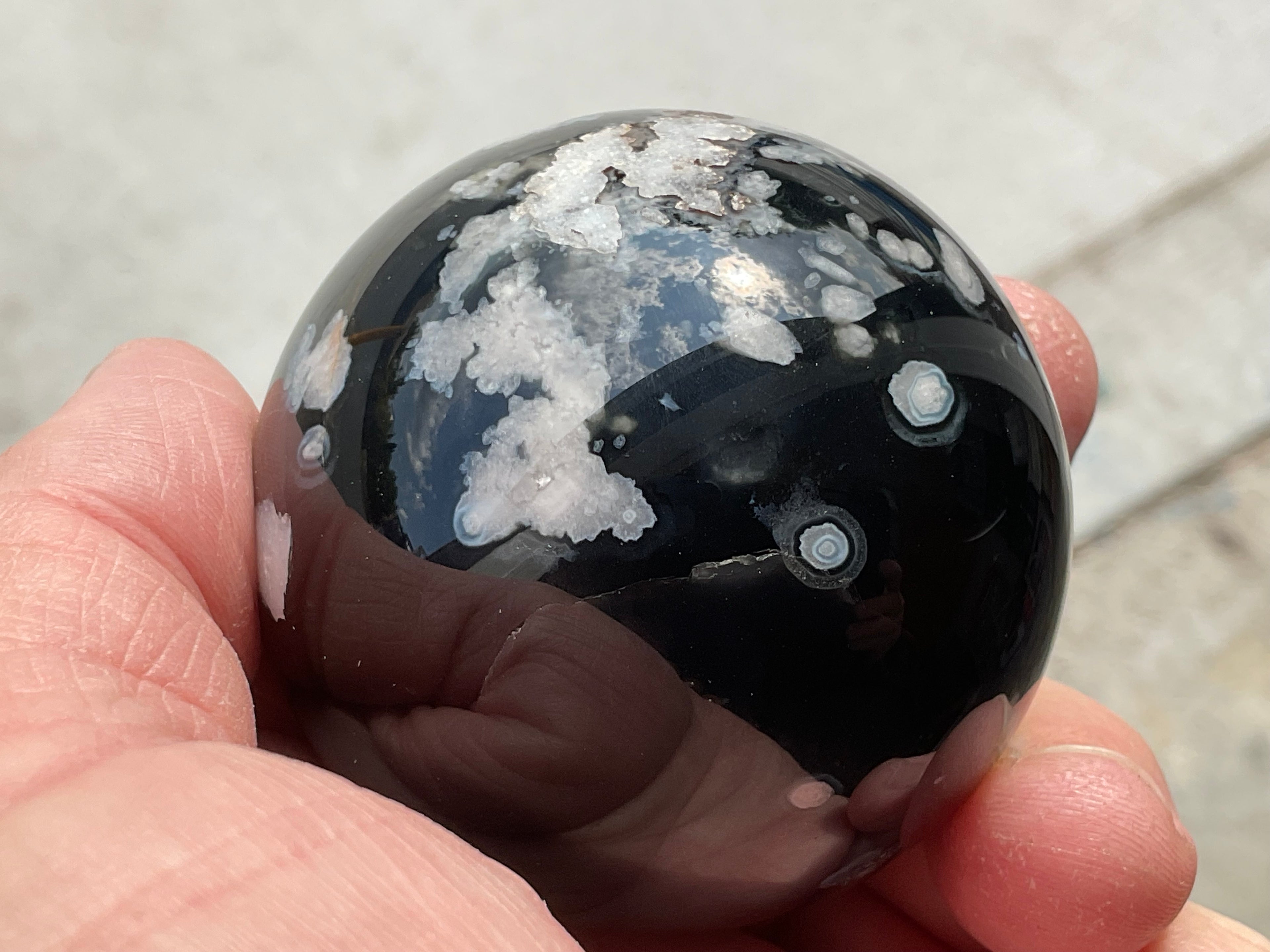 226g Black Flower Agate Sphere 4C