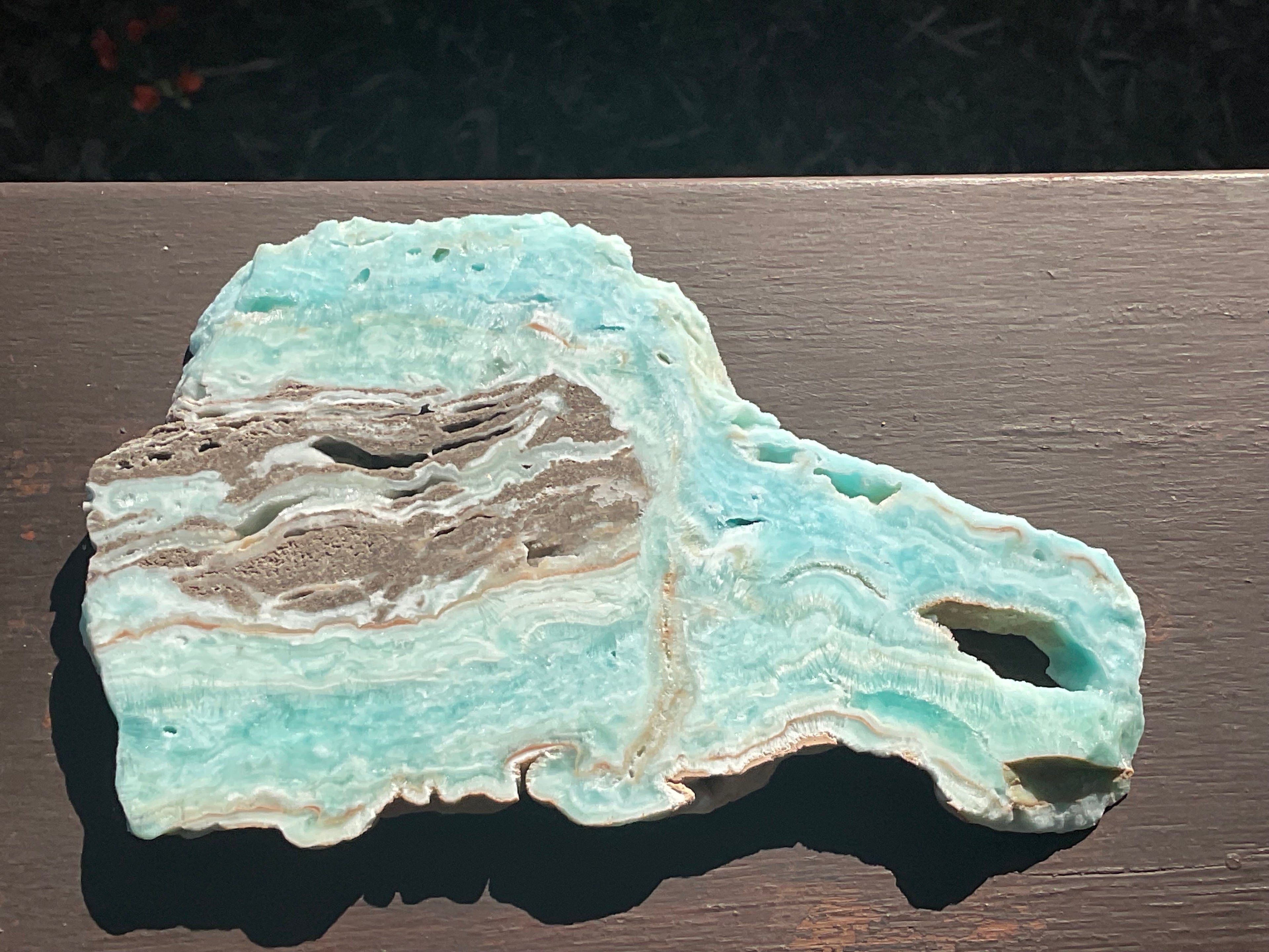 296g Blue Aragonite/Caribbean Blue Calcite Slab