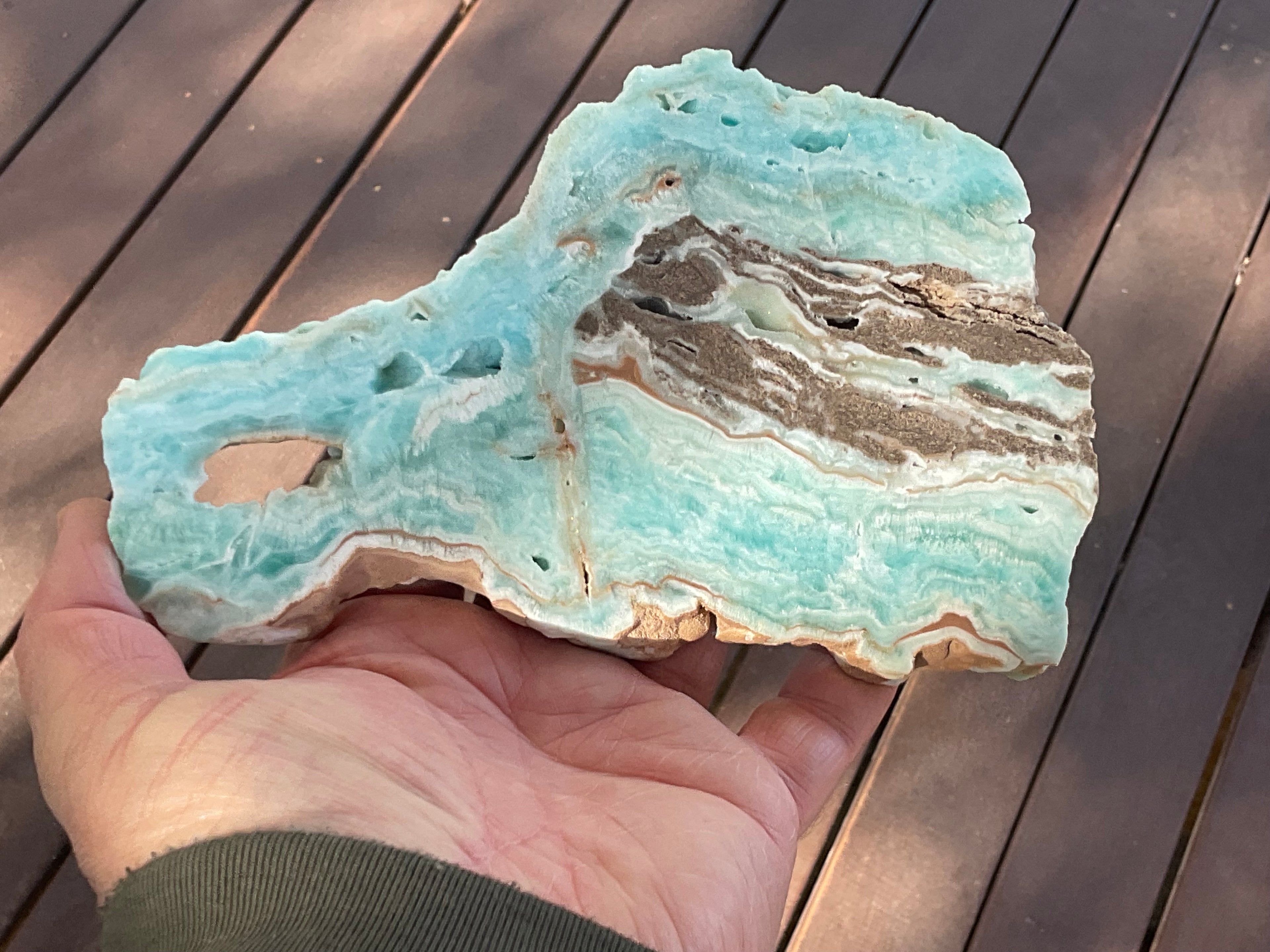 296g Blue Aragonite/Caribbean Blue Calcite Slab