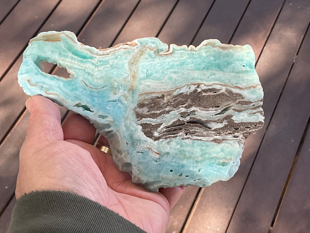296g Blue Aragonite/Caribbean Blue Calcite Slab