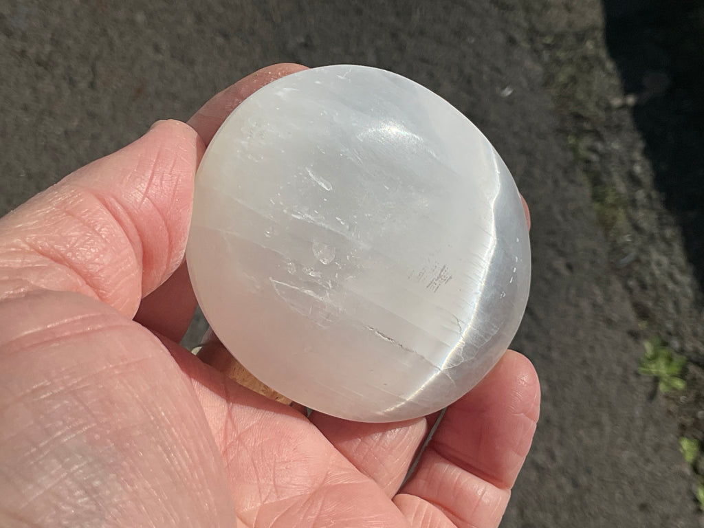 100g Flower of Life Etched Selenite Palmstone 2A