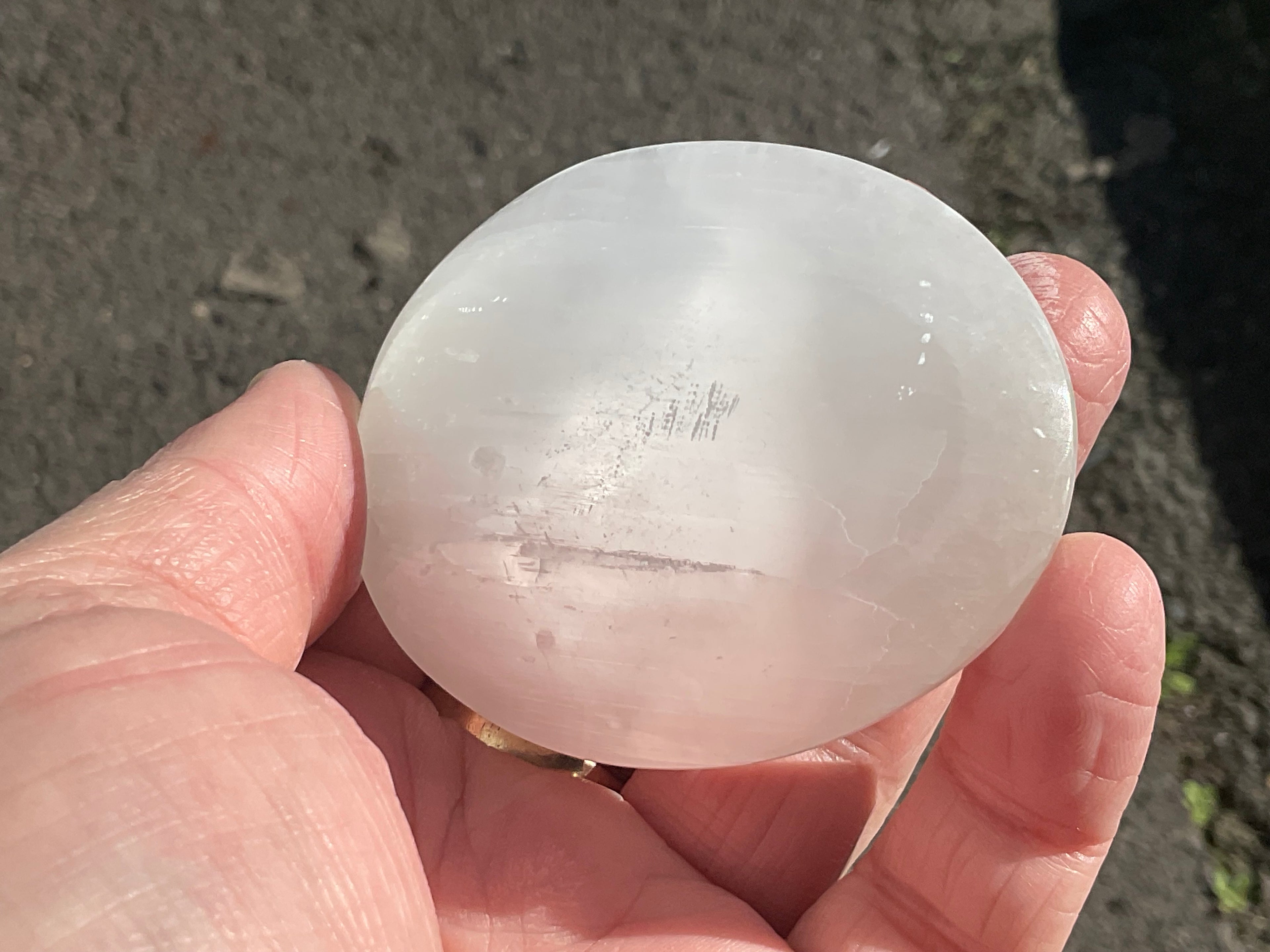 100g Flower of Life Etched Selenite Palmstone 2A