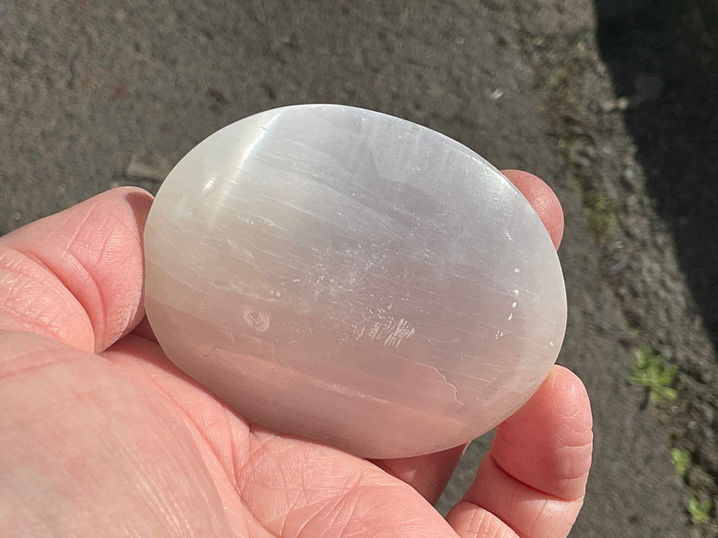 100g Flower of Life Etched Selenite Palmstone 2A