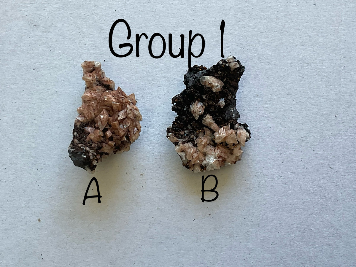 26g Diamond Calcite on Black Siderite with Red Hematite Specimen 1B