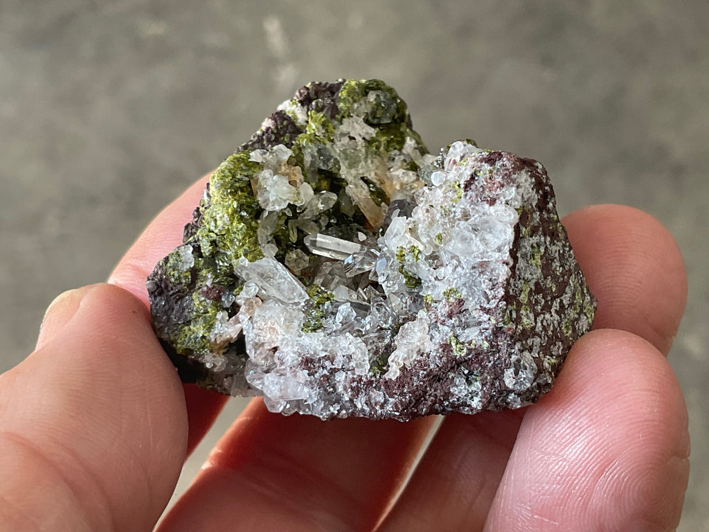 48g Epidote with Clear Quartz Cluster Specimen 4A from Sichuan, China