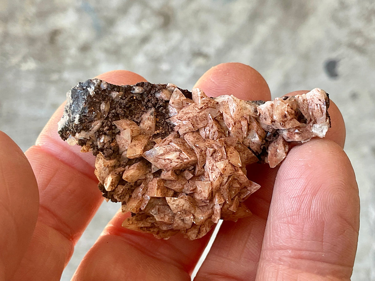 30g Diamond Calcite on Black Siderite with Red Hematite