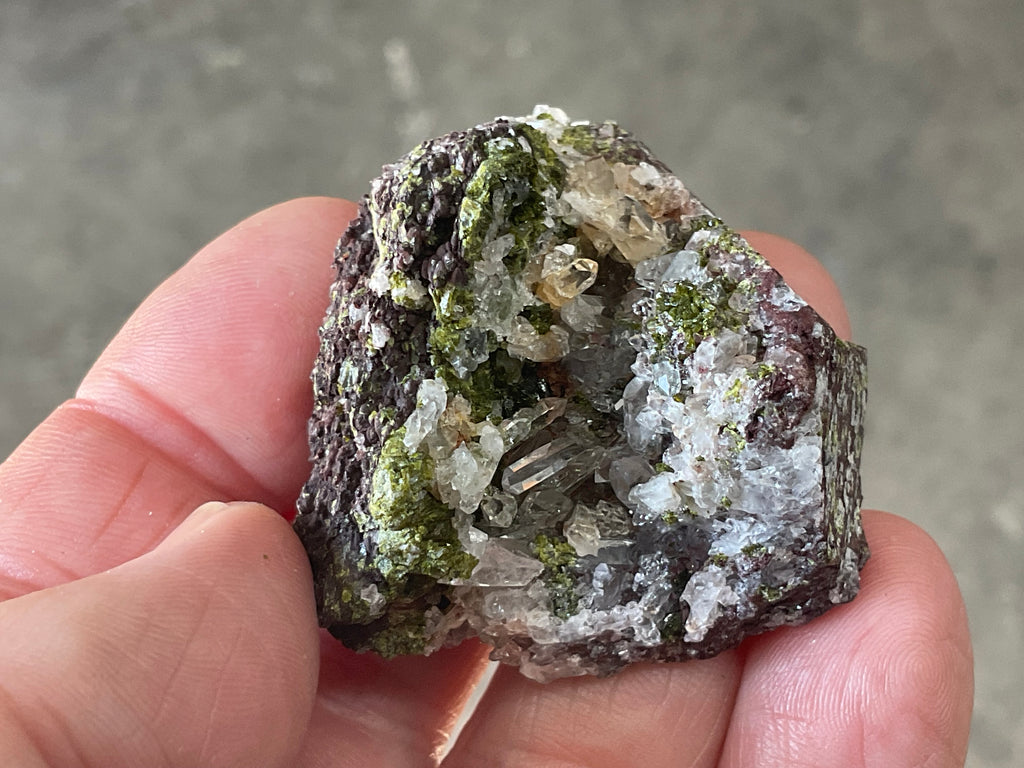48g Epidote with Clear Quartz Cluster Specimen 4A from Sichuan, China