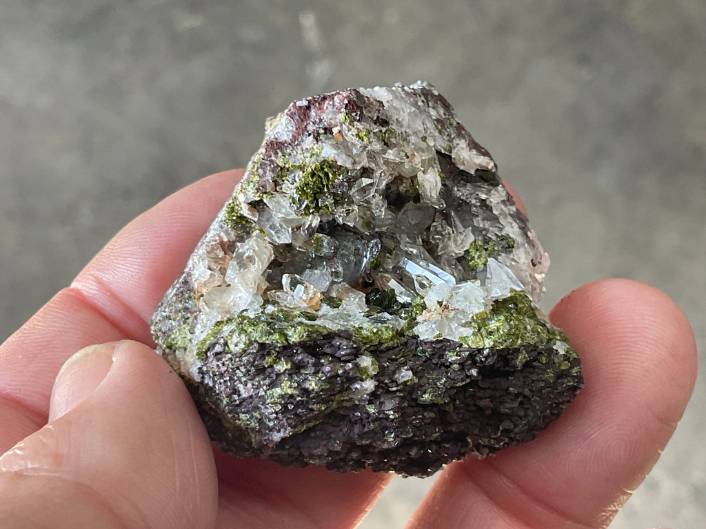 48g Epidote with Clear Quartz Cluster Specimen 4A from Sichuan, China