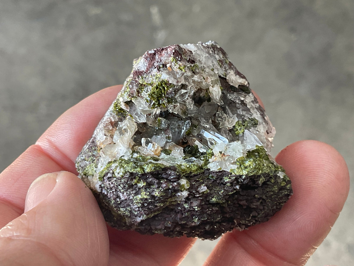 48g Epidote with Clear Quartz Cluster Specimen 4A from Sichuan, China