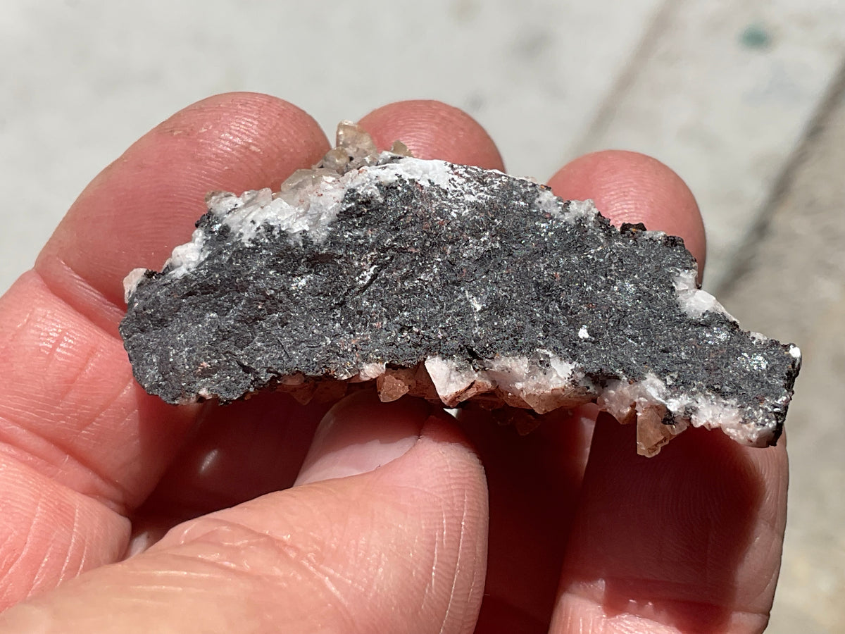 30g Diamond Calcite on Black Siderite with Red Hematite
