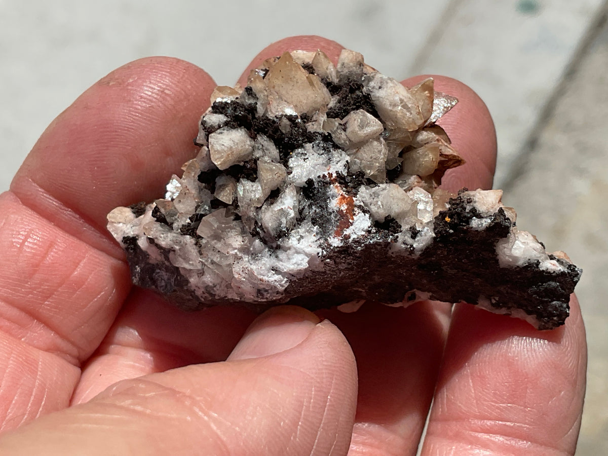 30g Diamond Calcite on Black Siderite with Red Hematite