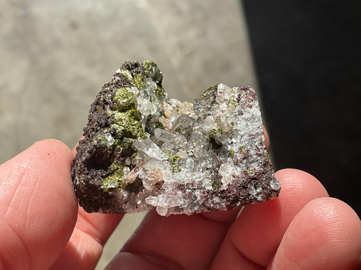 48g Epidote with Clear Quartz Cluster Specimen 4A from Sichuan, China