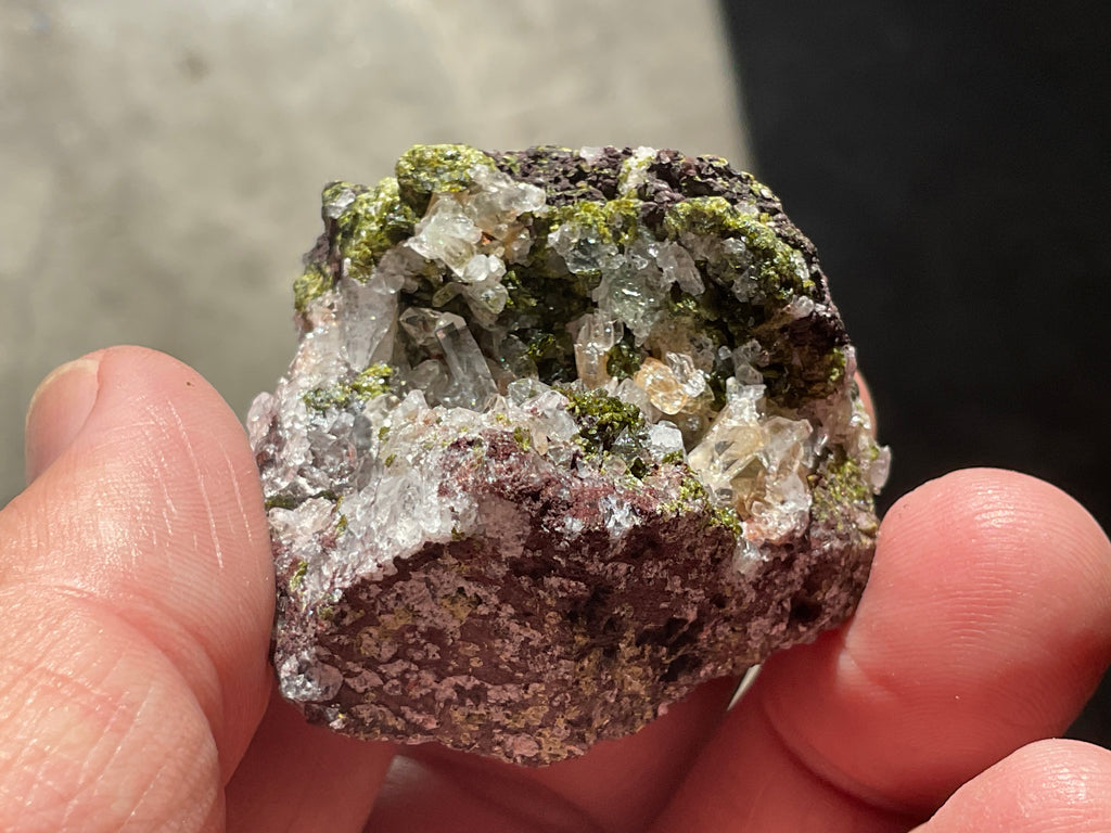 48g Epidote with Clear Quartz Cluster Specimen 4A from Sichuan, China